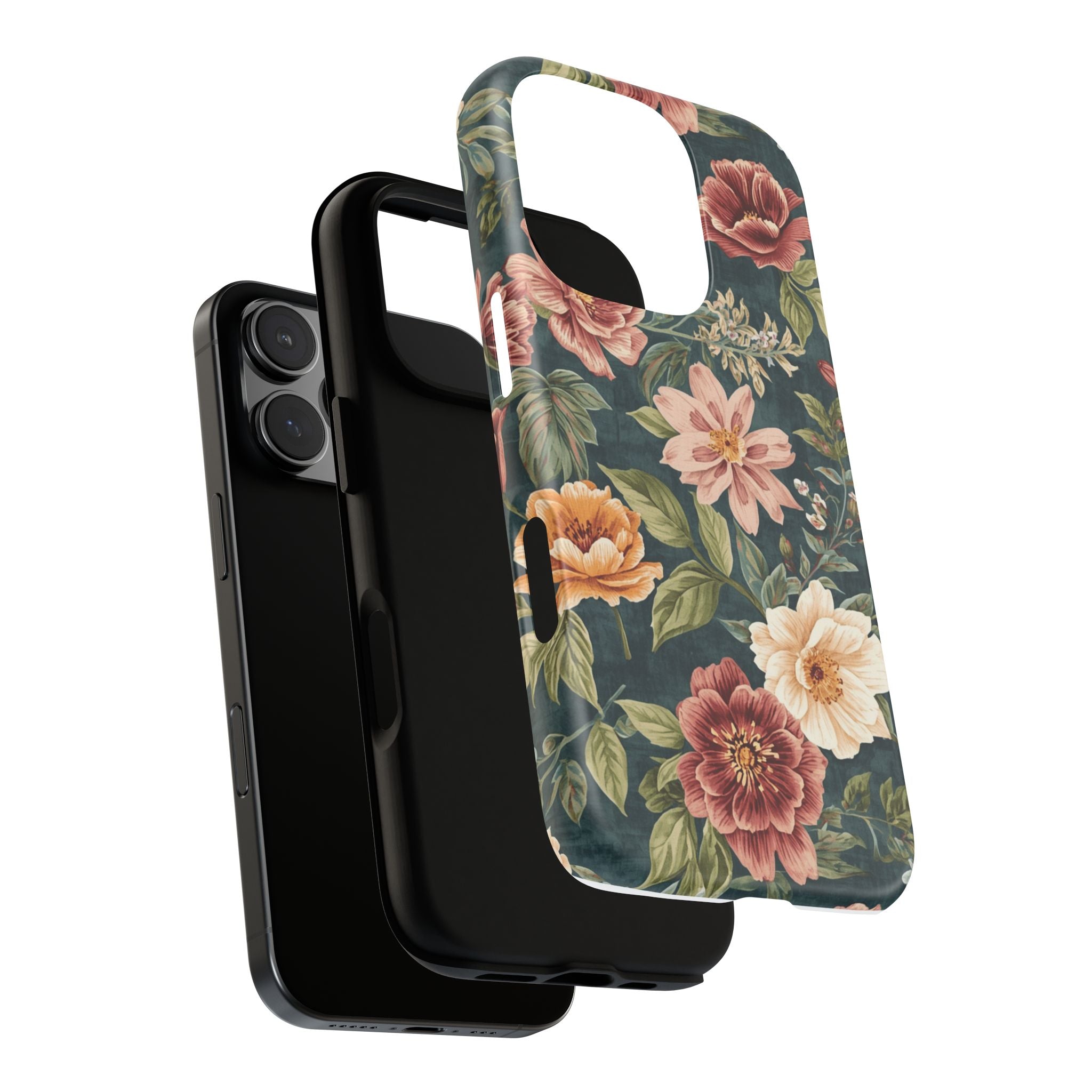 Floral Vintage Phone Case — Dark Green Rose Protective Case