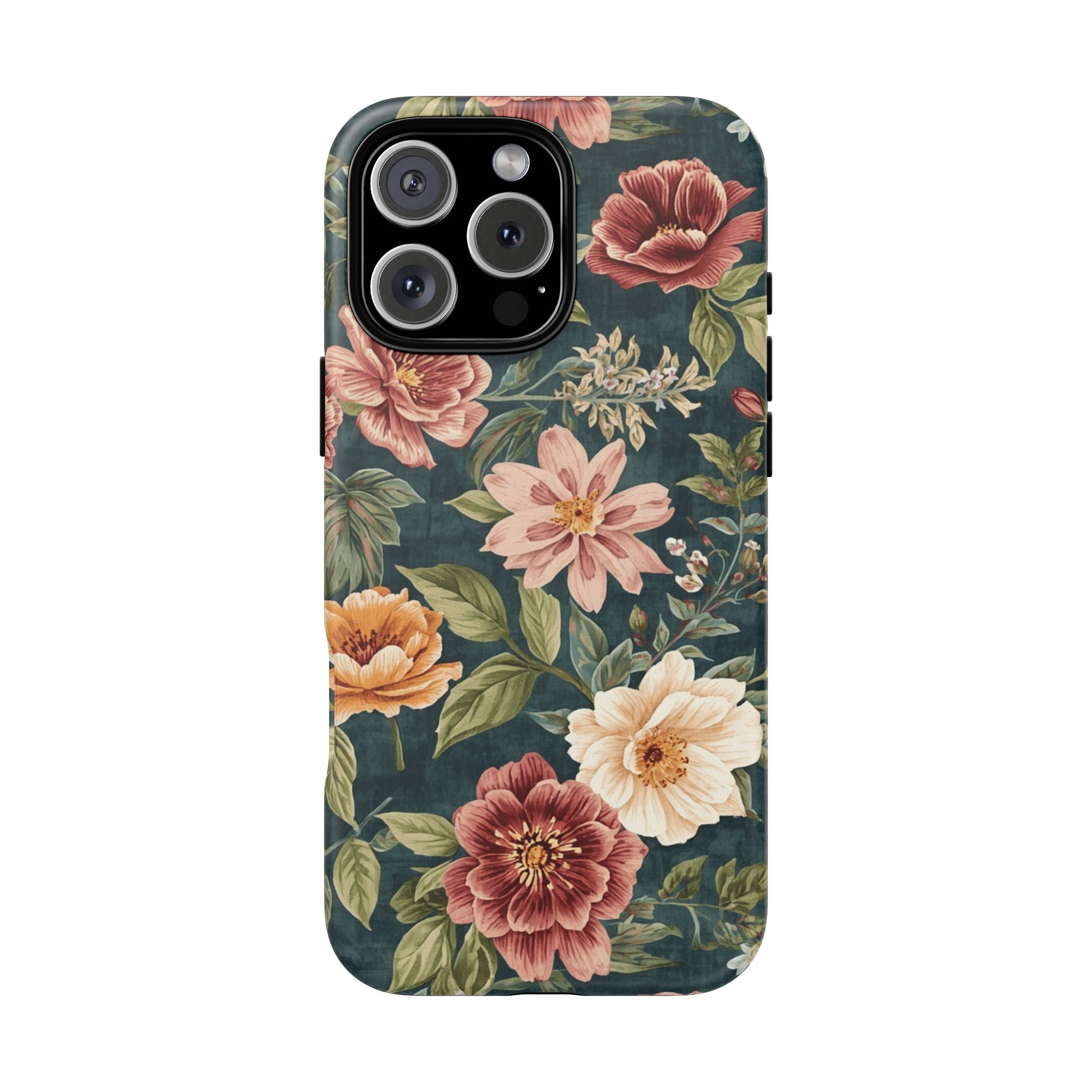 Floral Vintage Phone Case — Dark Green Rose Protective Case