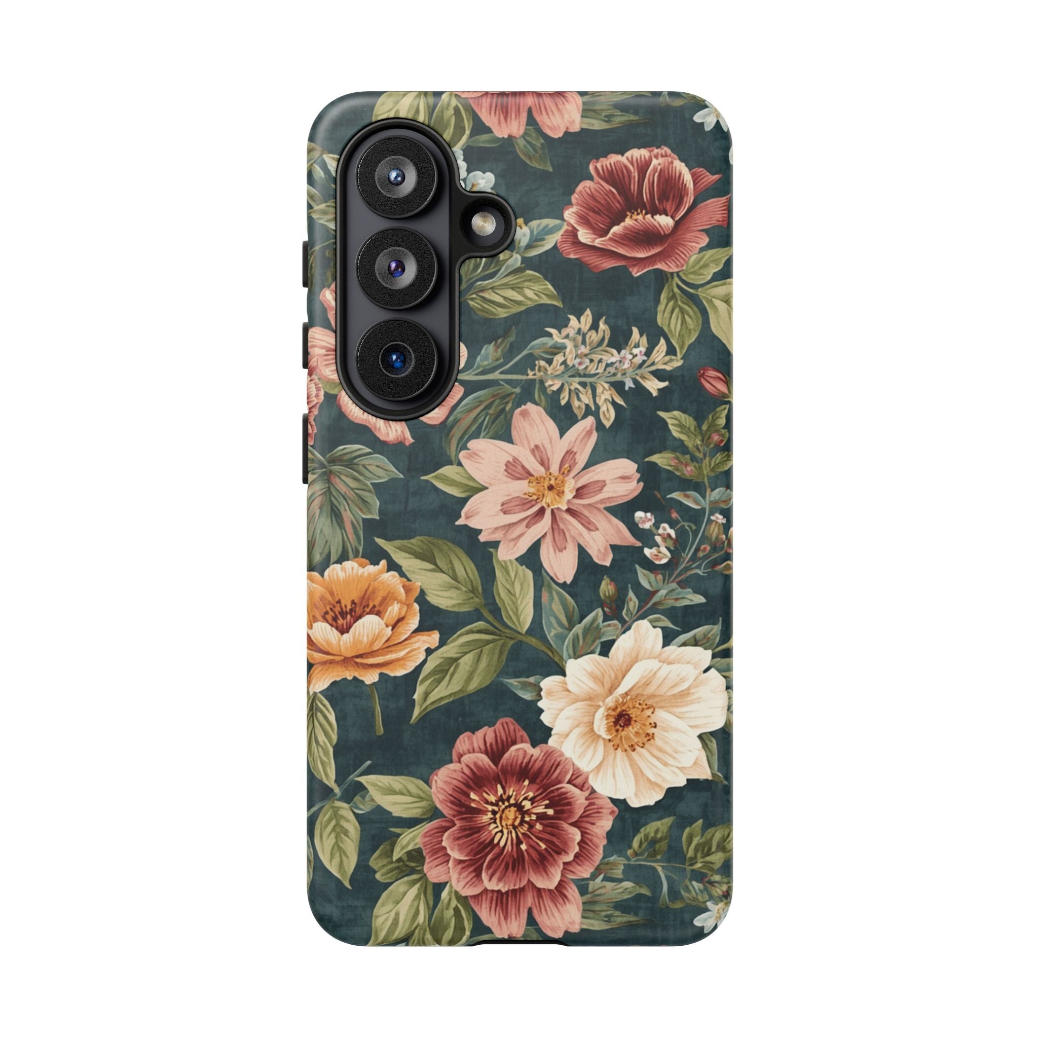 Floral Vintage Phone Case — Dark Green Rose Protective Case