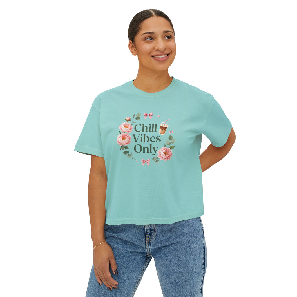 Chill Vibes Only Floral Boxy Tee — Women's Relaxed Crop T‑Shirt