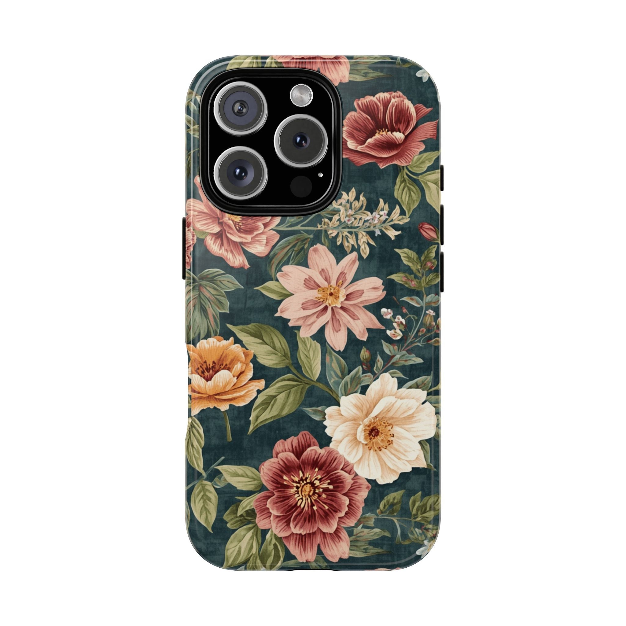 Floral Vintage Phone Case — Dark Green Rose Protective Case