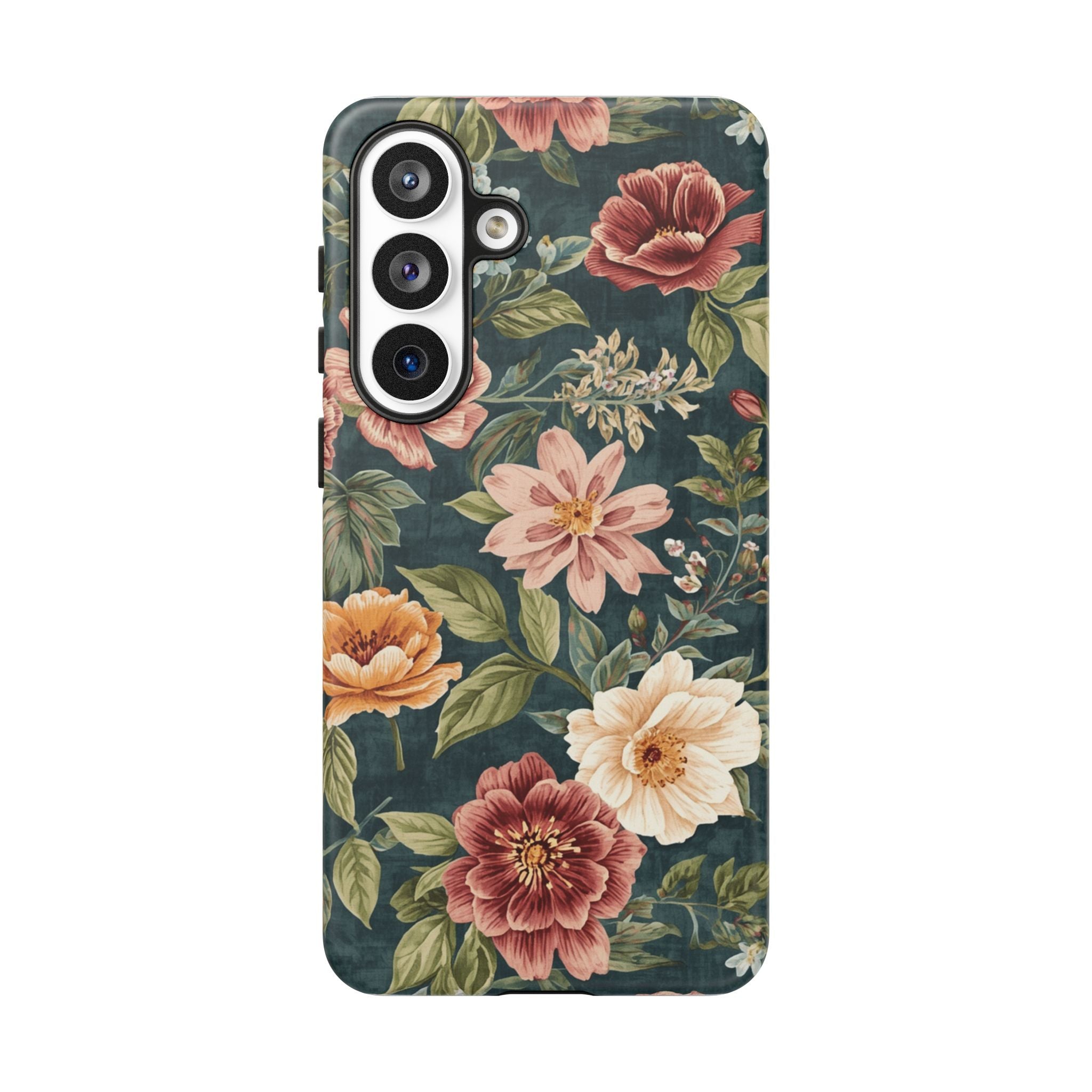 Floral Vintage Phone Case — Dark Green Rose Protective Case