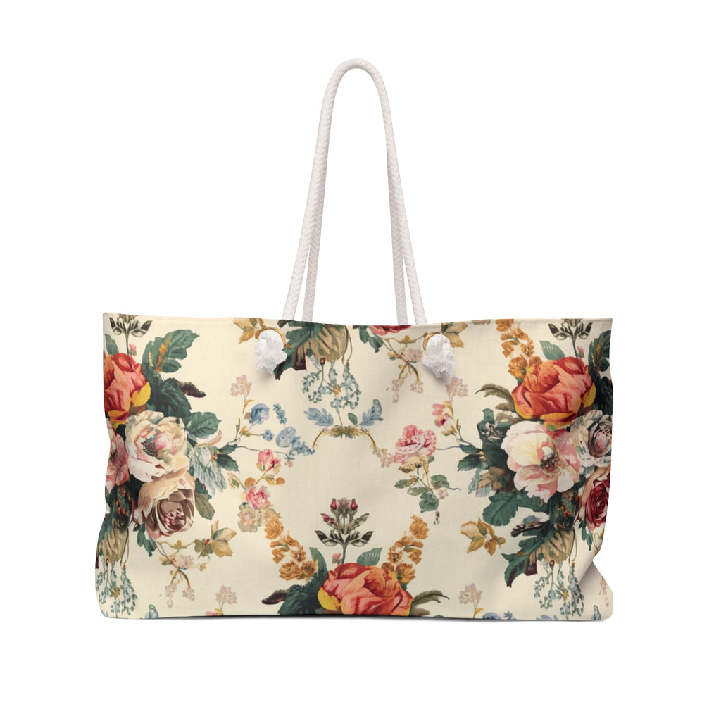 Vintage Floral Weekender Bag — Cream Rose Travel Tote