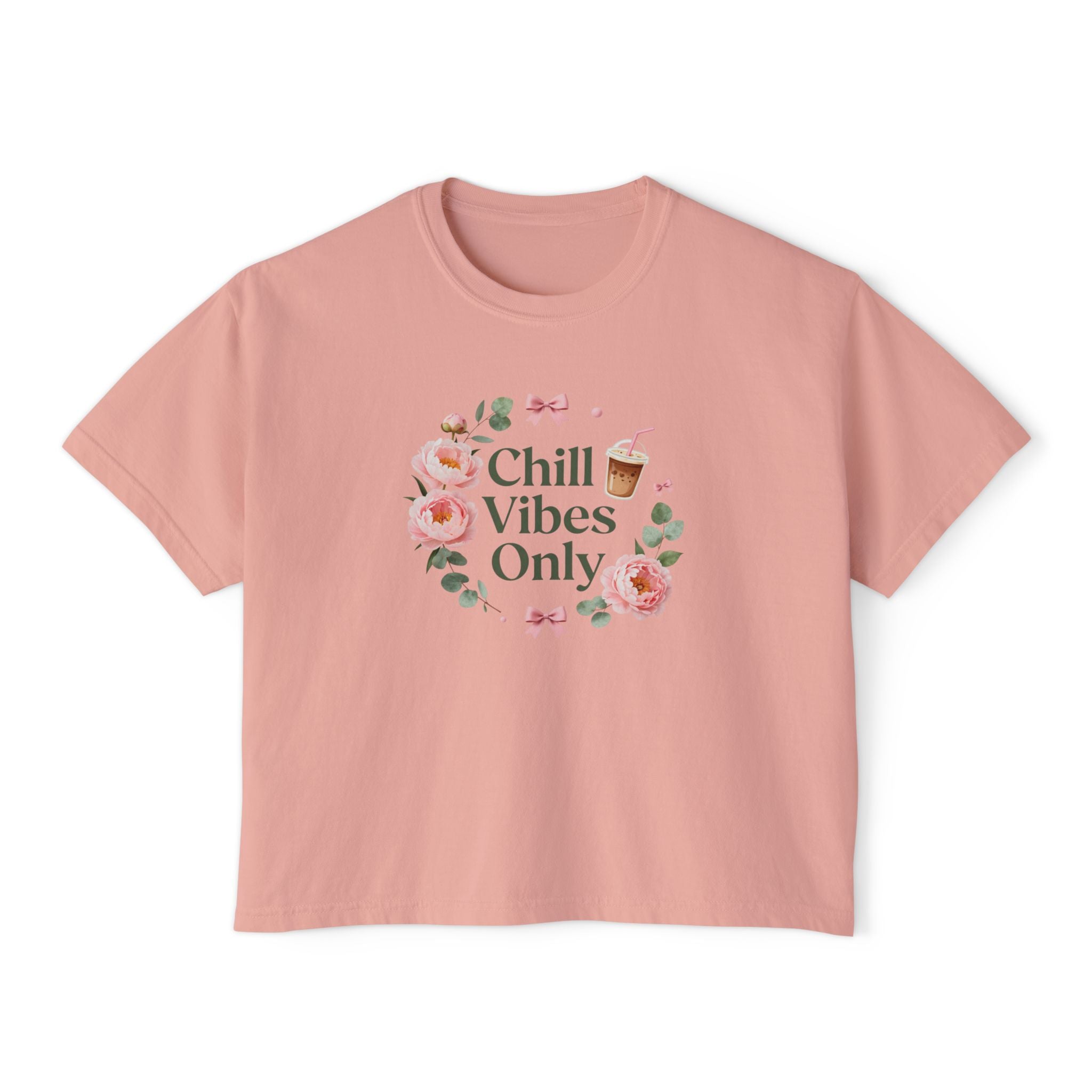 Chill Vibes Only Floral Boxy Tee — Women's Relaxed Crop T‑Shirt
