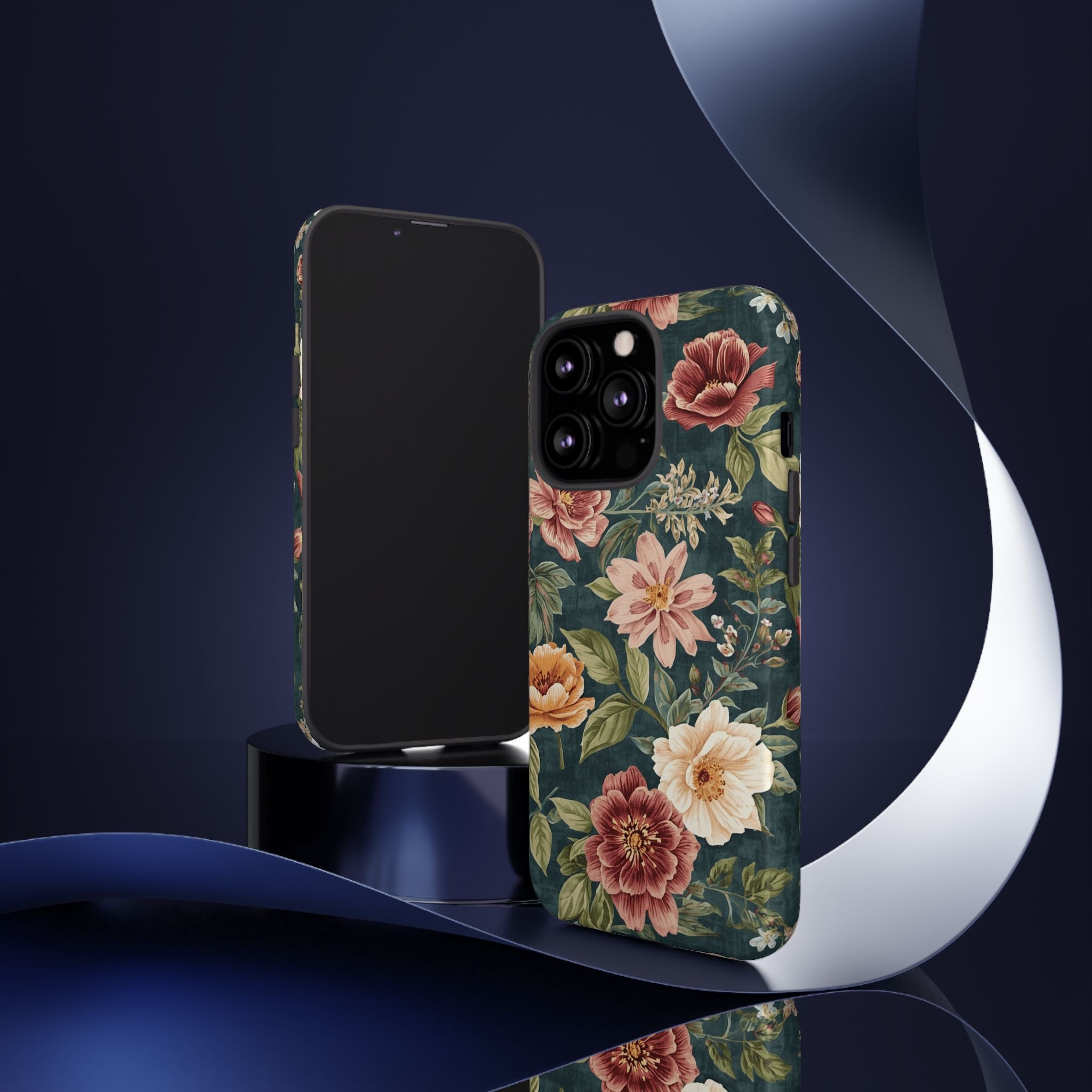 Floral Vintage Phone Case — Dark Green Rose Protective Case