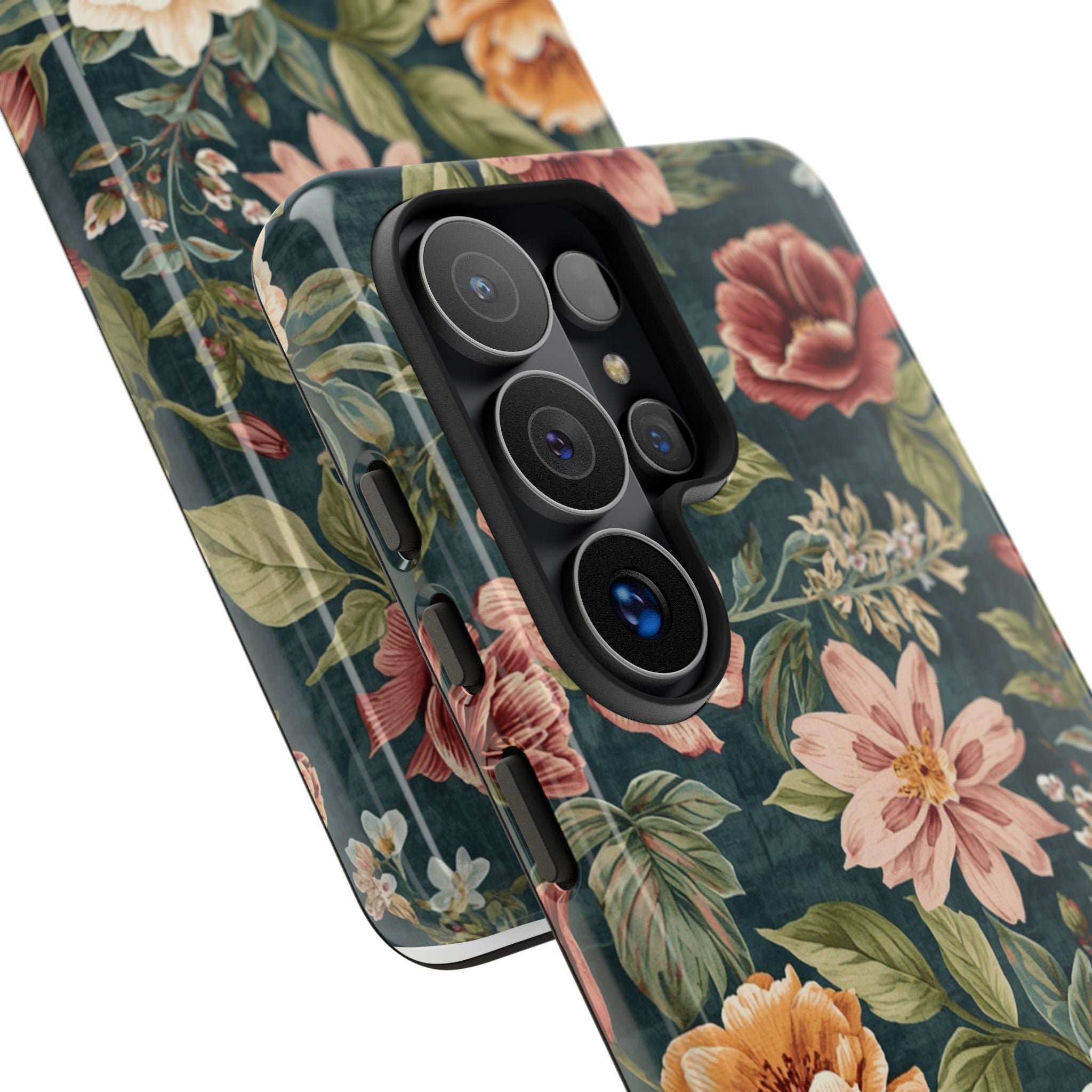Floral Vintage Phone Case — Dark Green Rose Protective Case