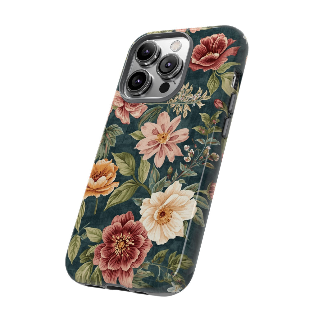 Floral Vintage Phone Case — Dark Green Rose Protective Case