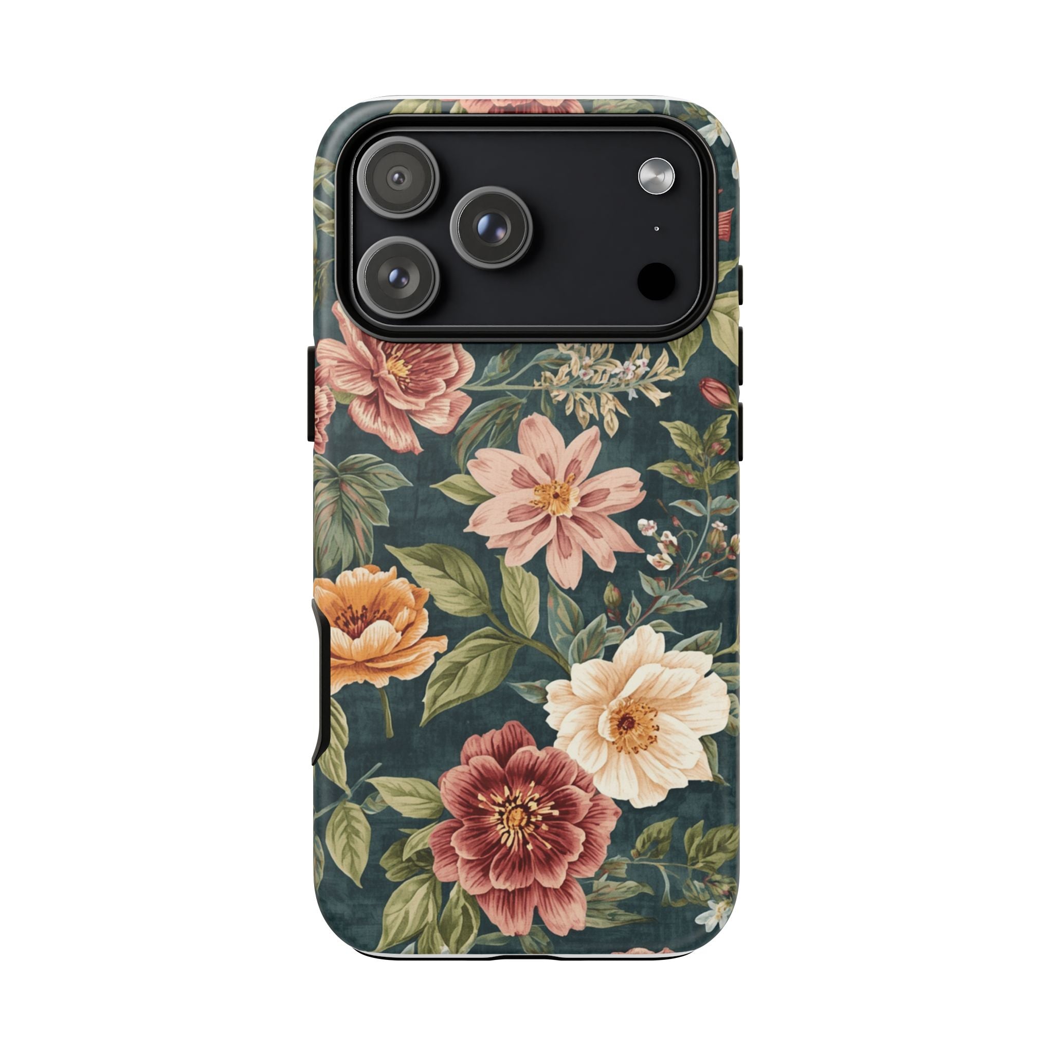 Floral Vintage Phone Case — Dark Green Rose Protective Case