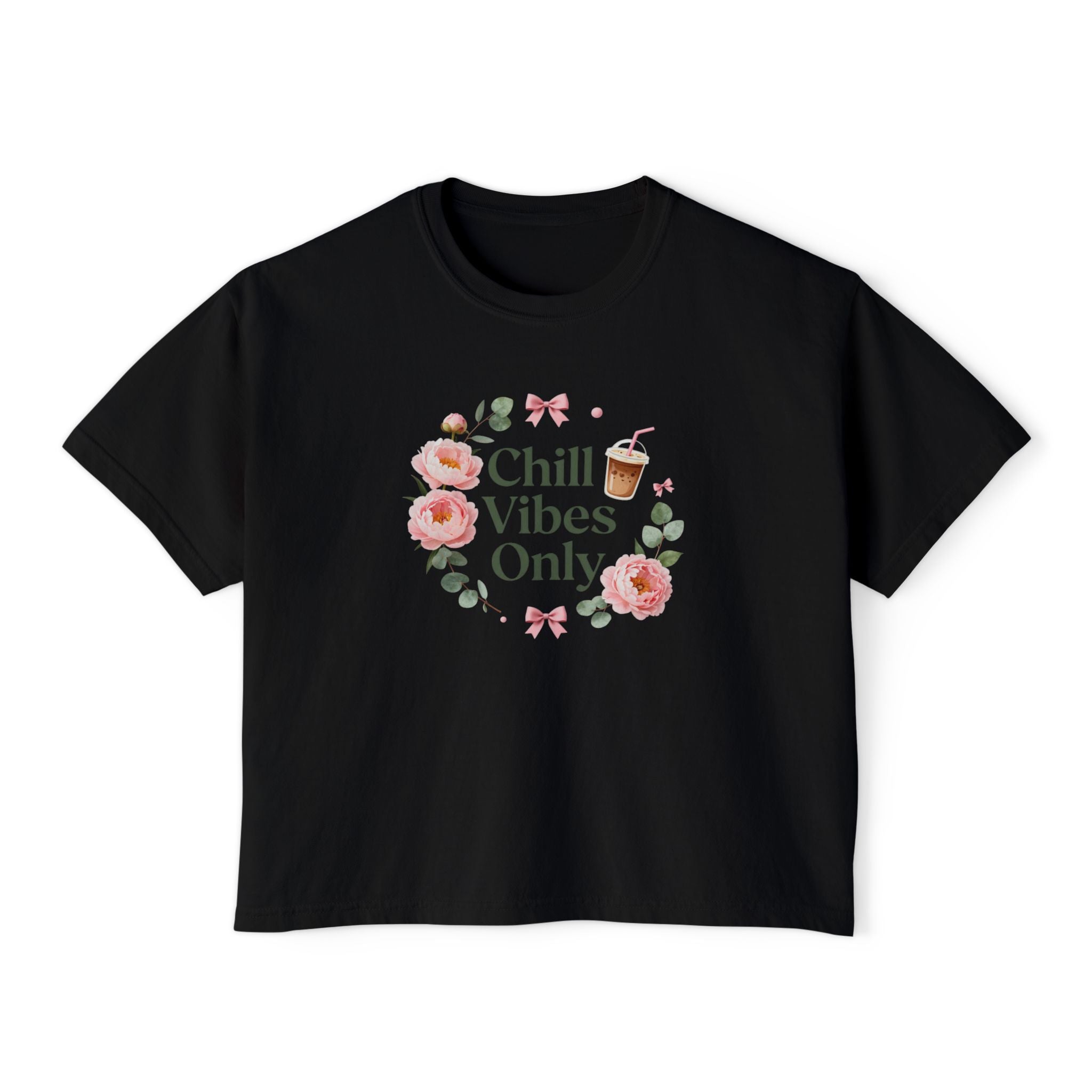 Chill Vibes Only Floral Boxy Tee — Women's Relaxed Crop T‑Shirt