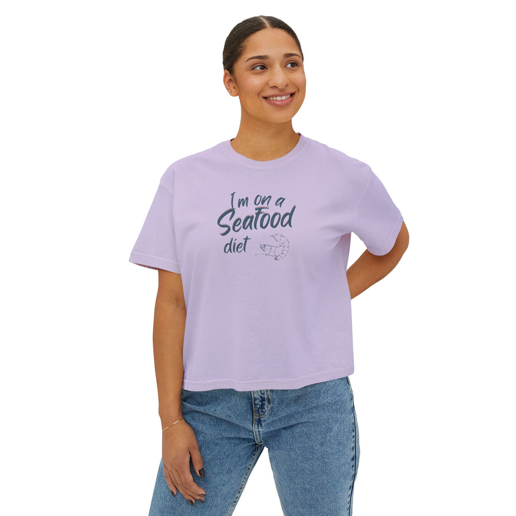 Women’s Boxy Tee - "I’m on a Seafood Diet" Funny Graphic T-Shirt