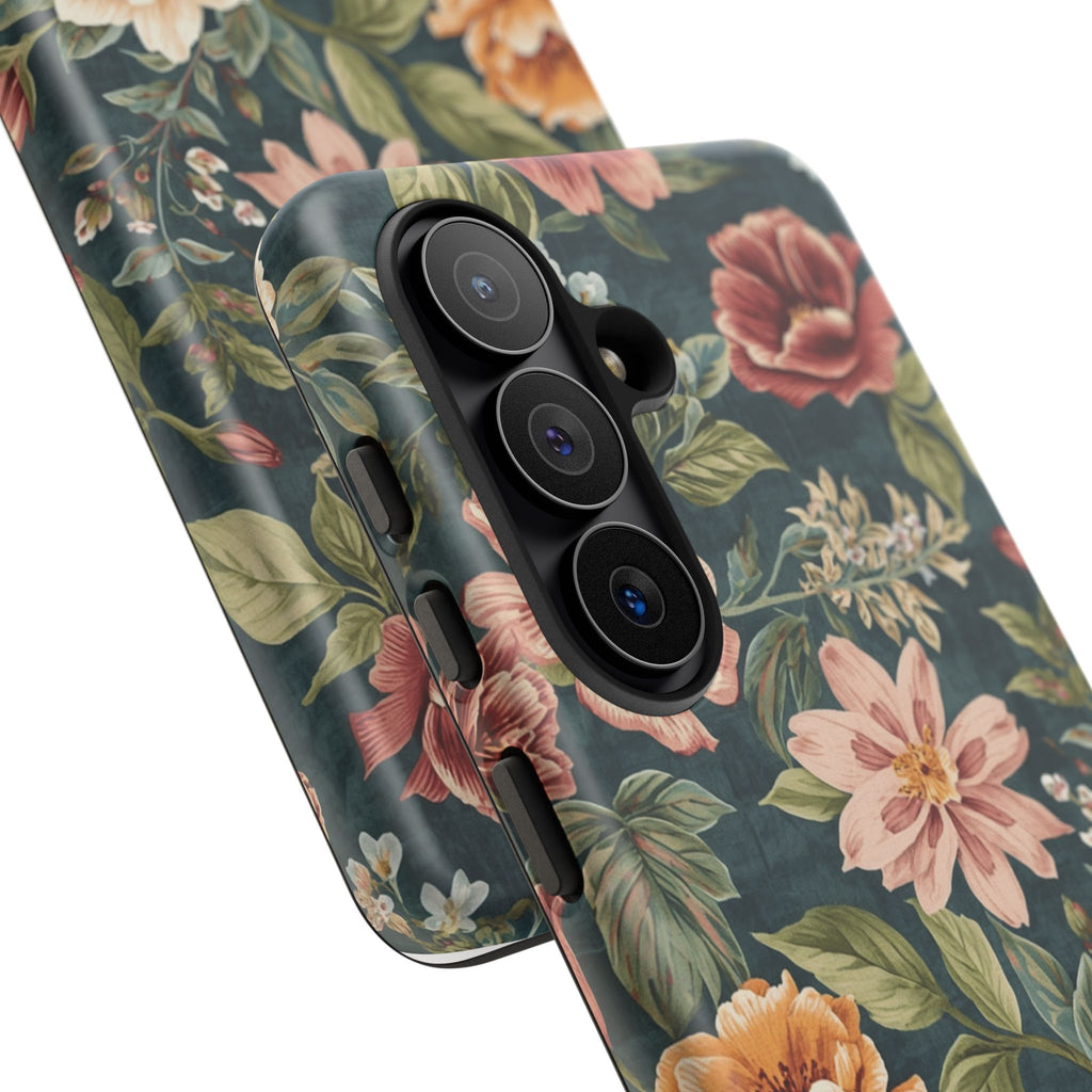 Floral Vintage Phone Case — Dark Green Rose Protective Case