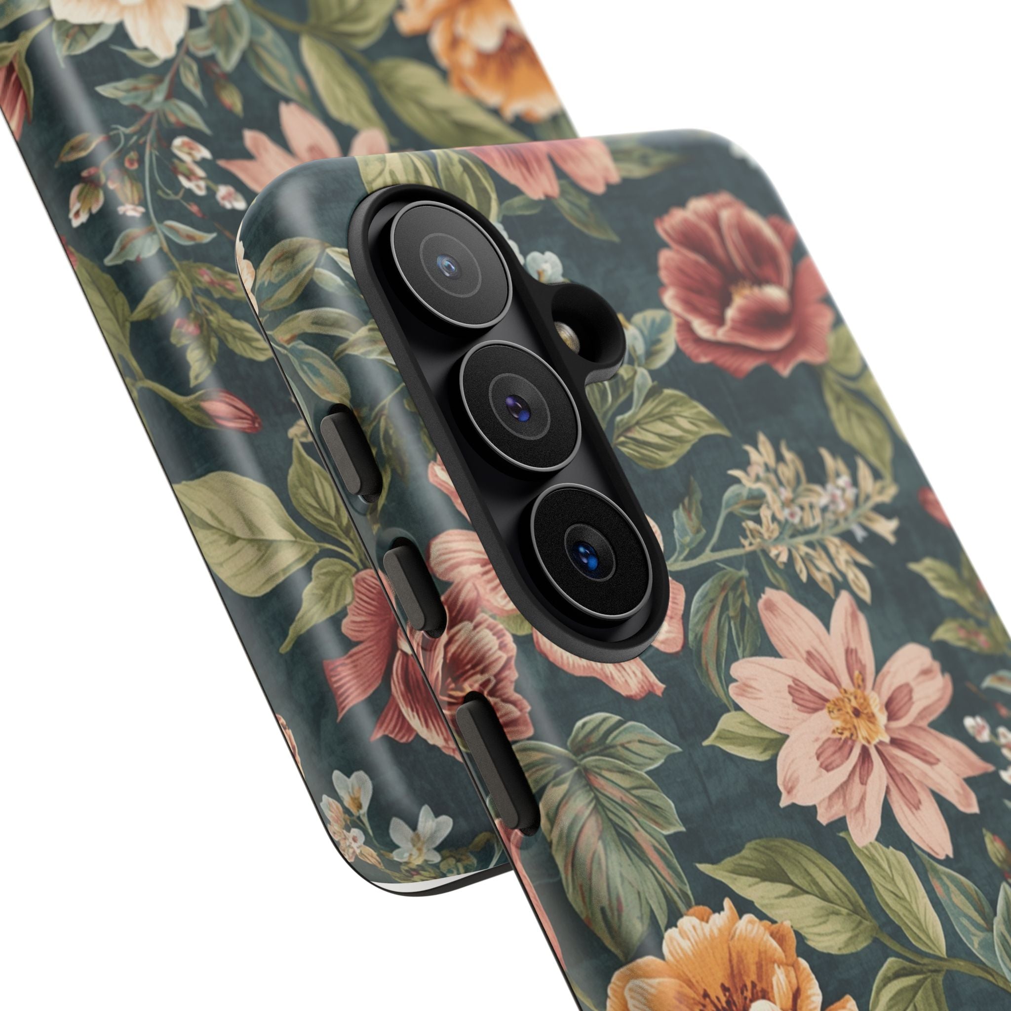 Floral Vintage Phone Case — Dark Green Rose Protective Case
