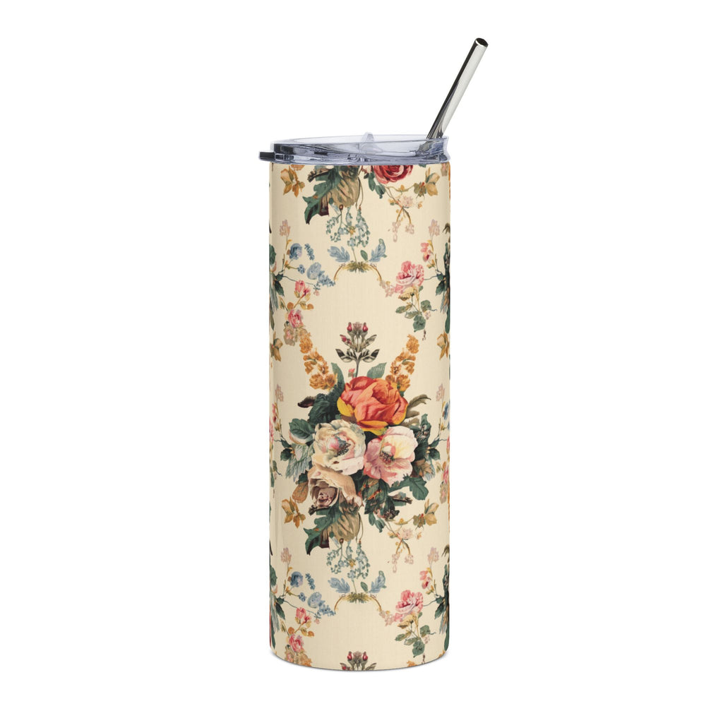 20oz Floral Vintage Stainless Steel Tumbler — Retro Rose Bouquet Travel Cup
