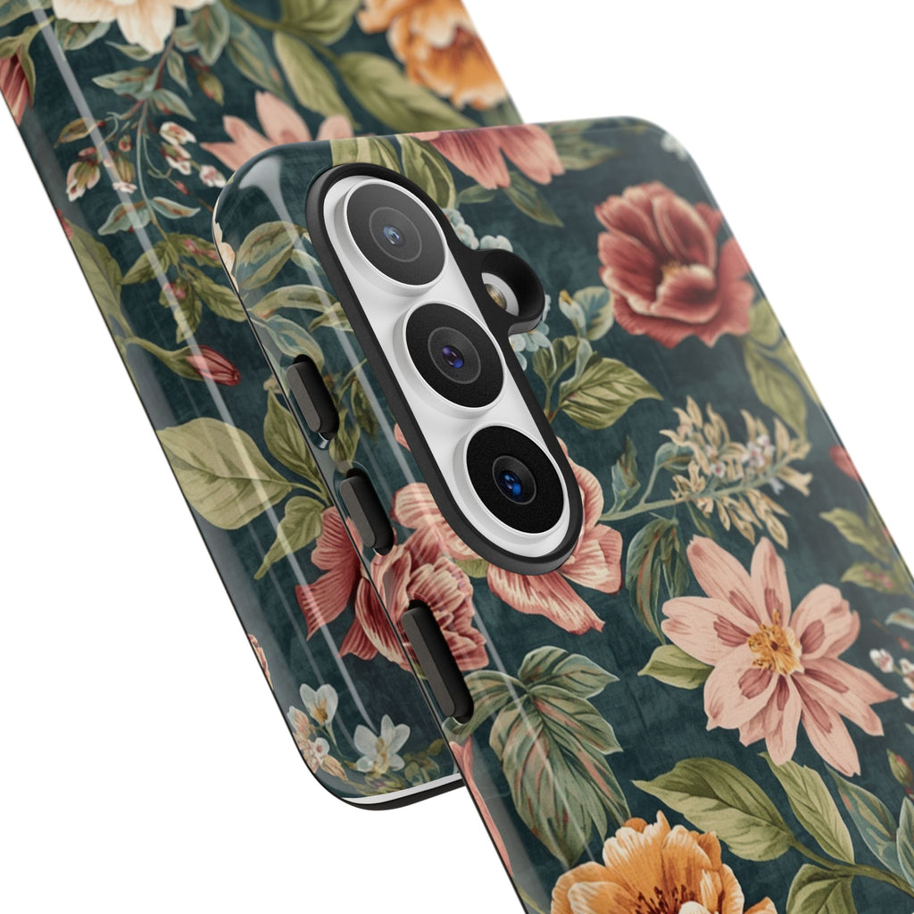 Floral Vintage Phone Case — Dark Green Rose Protective Case