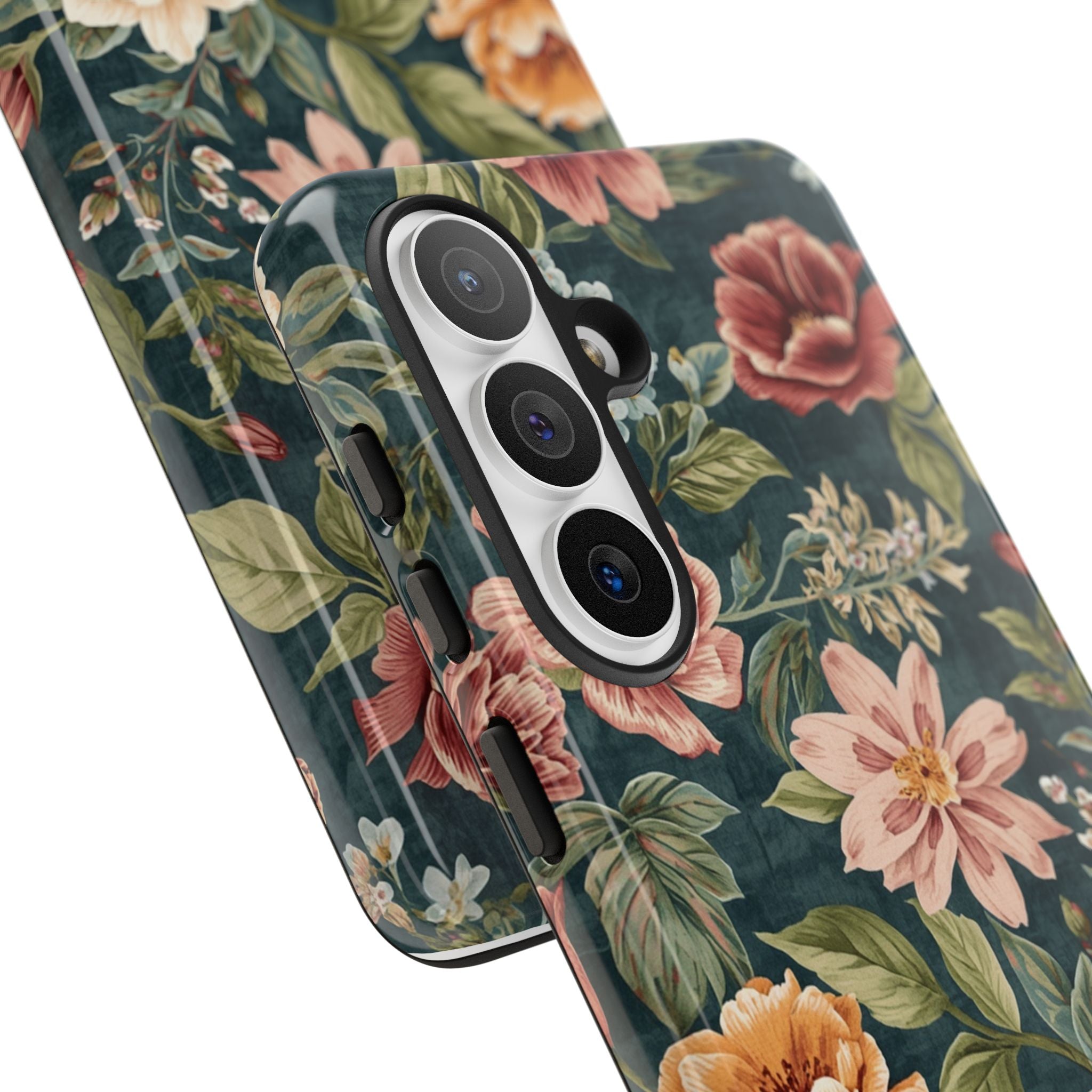 Floral Vintage Phone Case — Dark Green Rose Protective Case