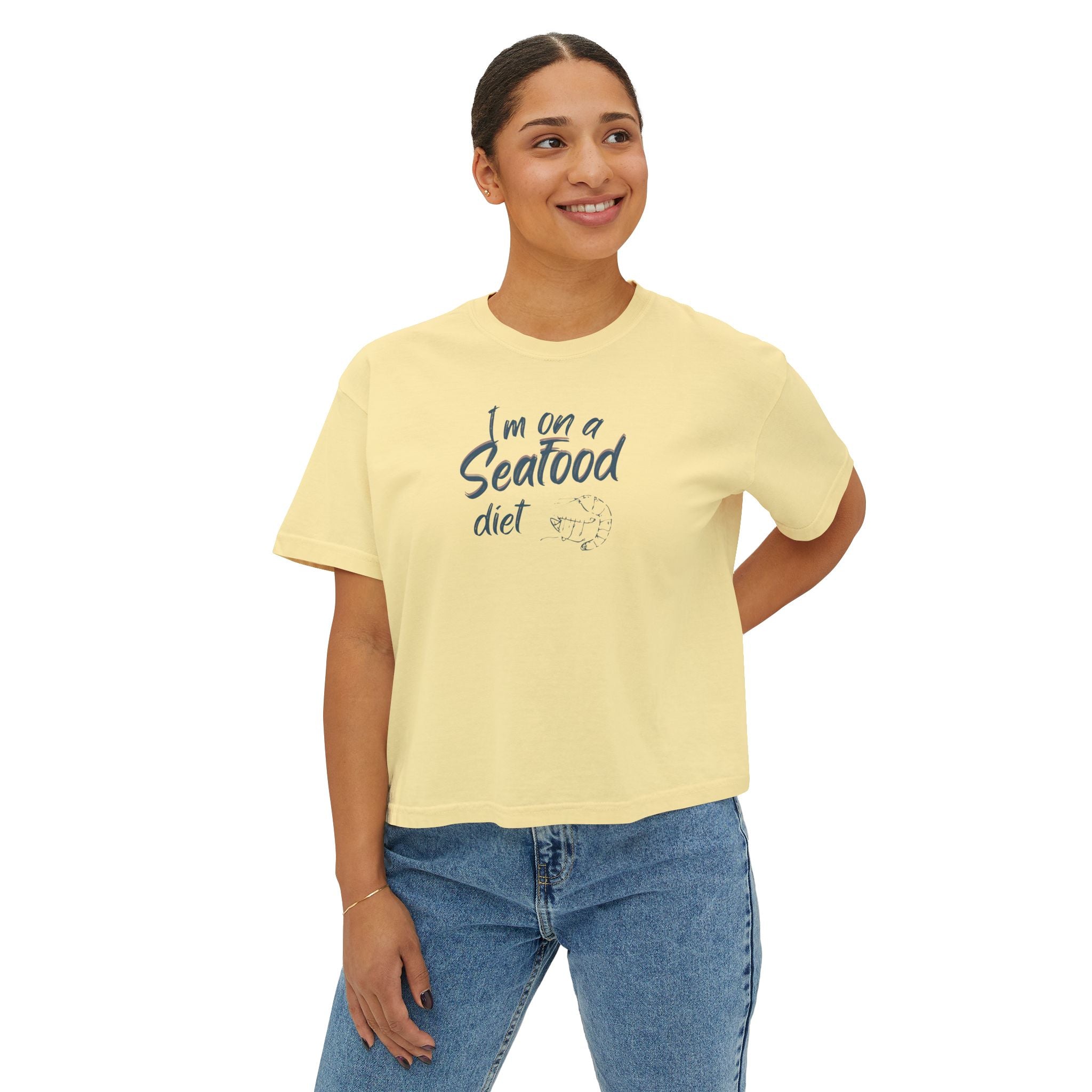 Women’s Boxy Tee - "I’m on a Seafood Diet" Funny Graphic T-Shirt