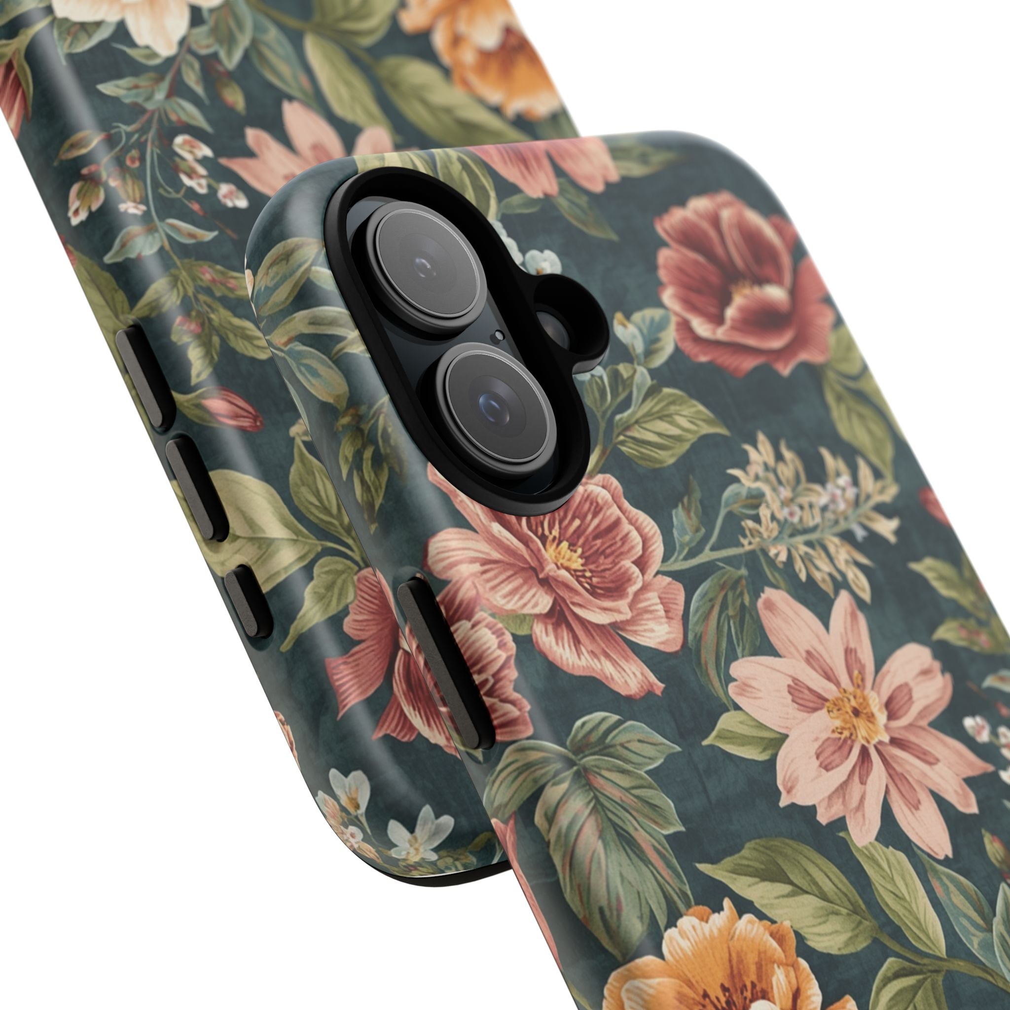 Floral Vintage Phone Case — Dark Green Rose Protective Case
