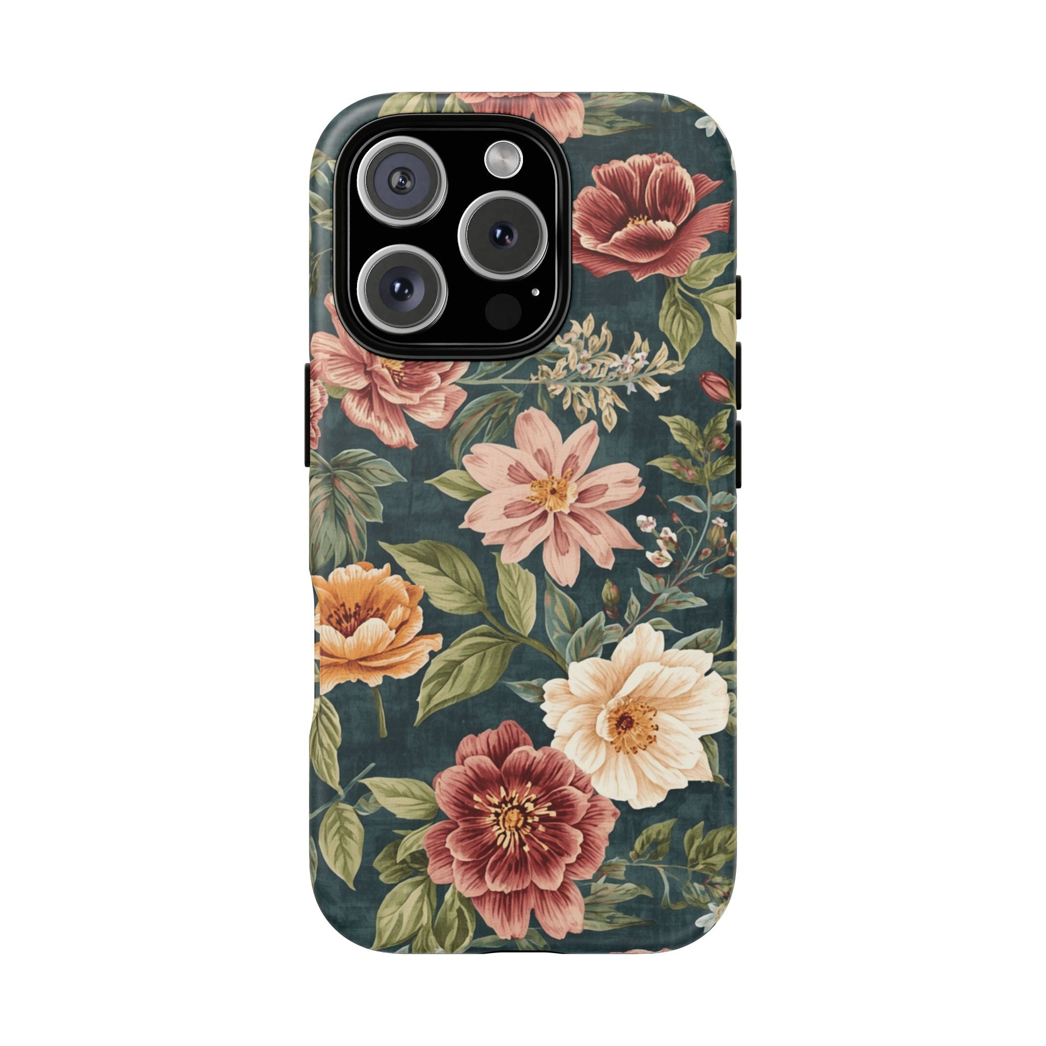 Floral Vintage Phone Case — Dark Green Rose Protective Case