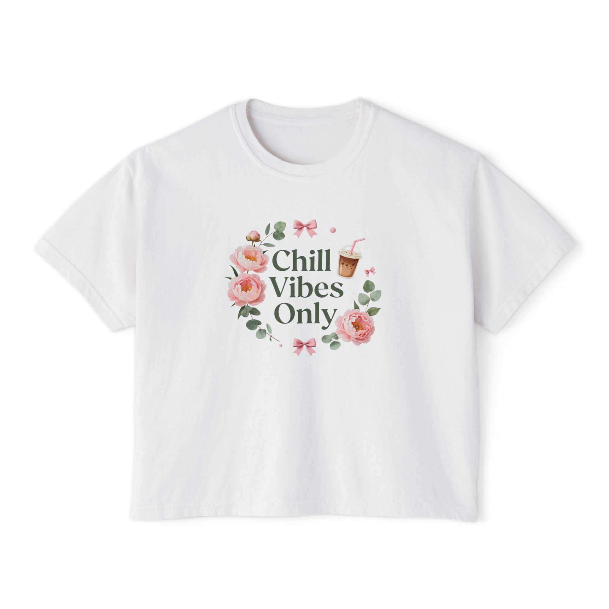 Chill Vibes Only Floral Boxy Tee — Women's Relaxed Crop T‑Shirt