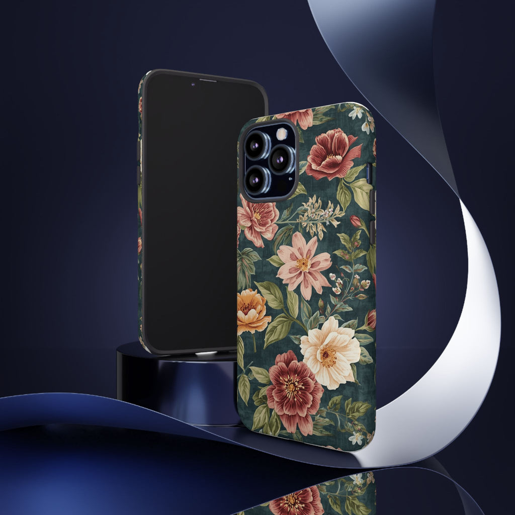 Floral Vintage Phone Case — Dark Green Rose Protective Case