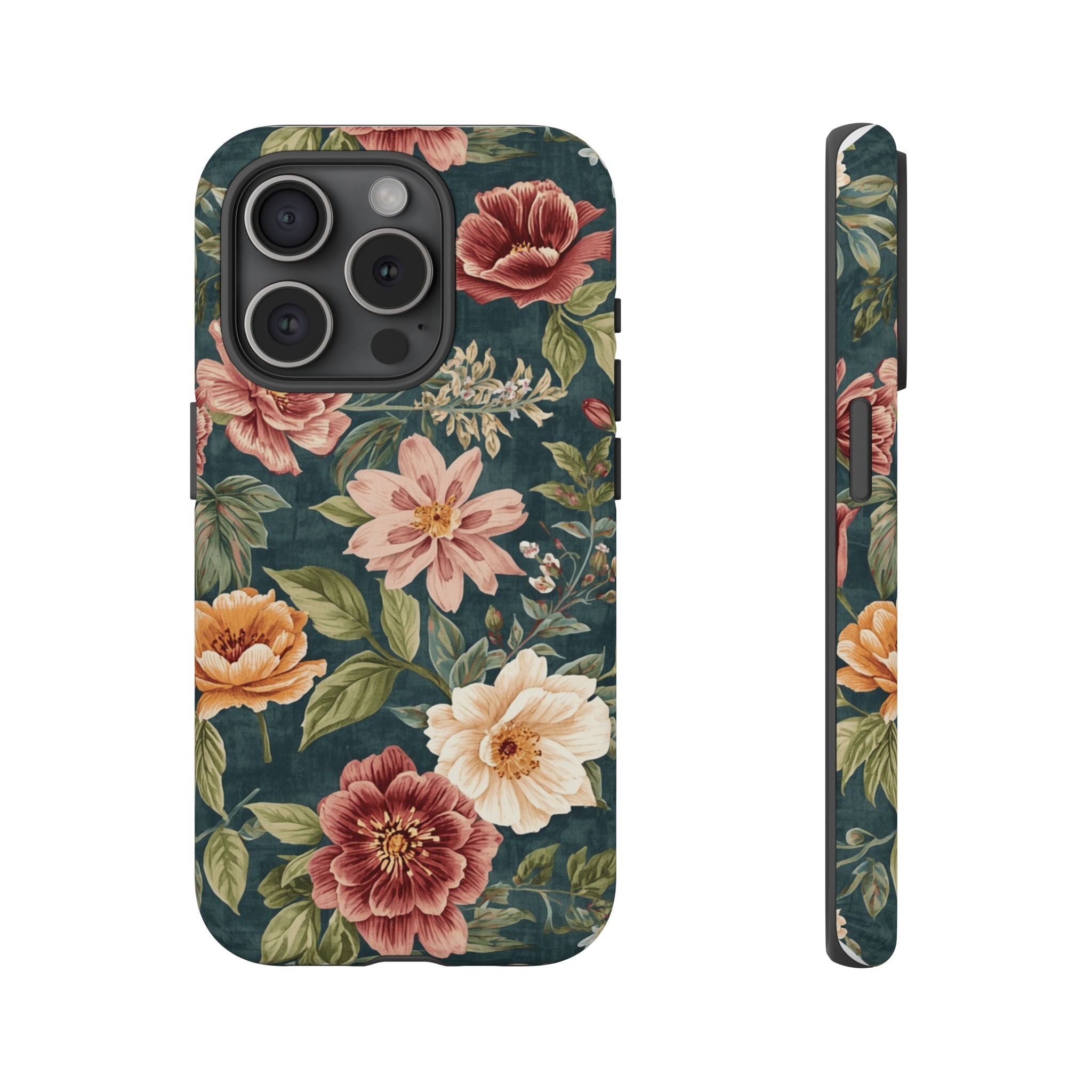 Floral Vintage Phone Case — Dark Green Rose Protective Case