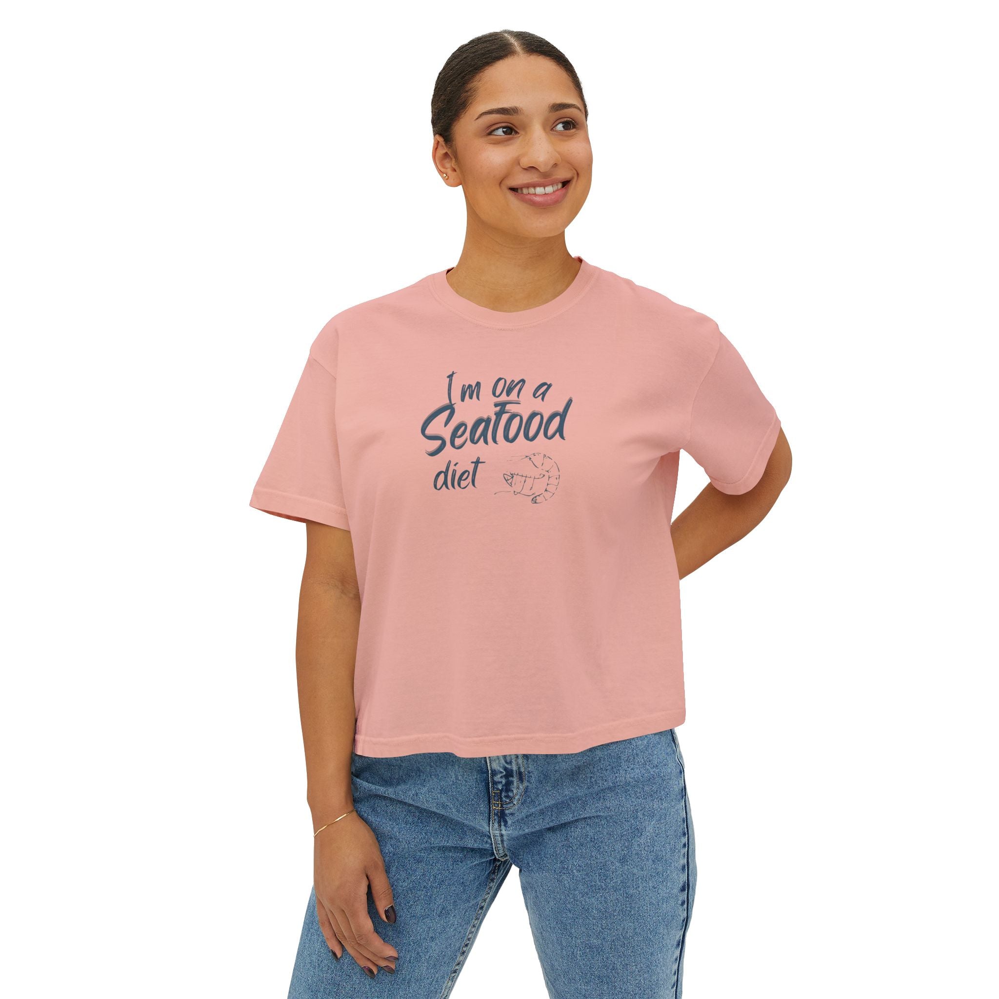 Women’s Boxy Tee - "I’m on a Seafood Diet" Funny Graphic T-Shirt