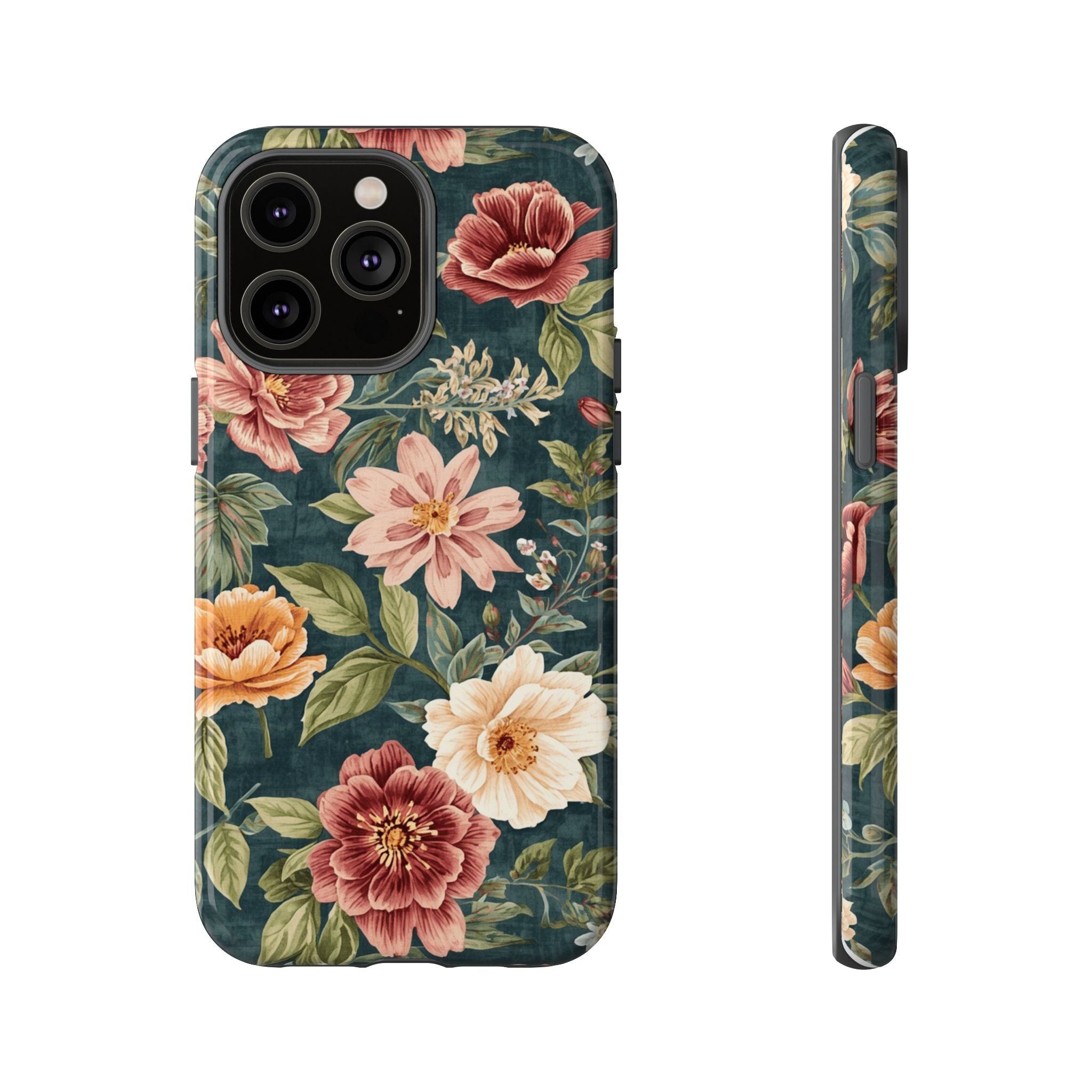 Floral Vintage Phone Case — Dark Green Rose Protective Case