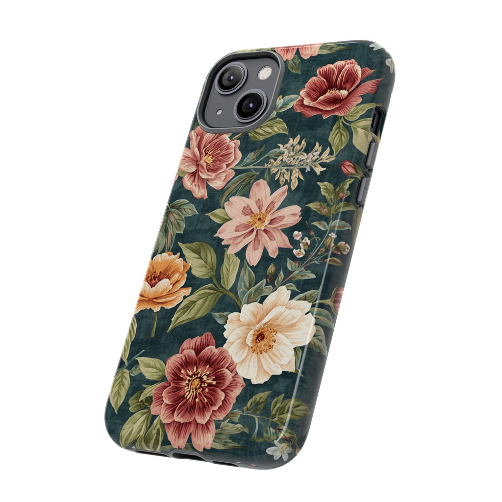 Floral Vintage Phone Case — Dark Green Rose Protective Case