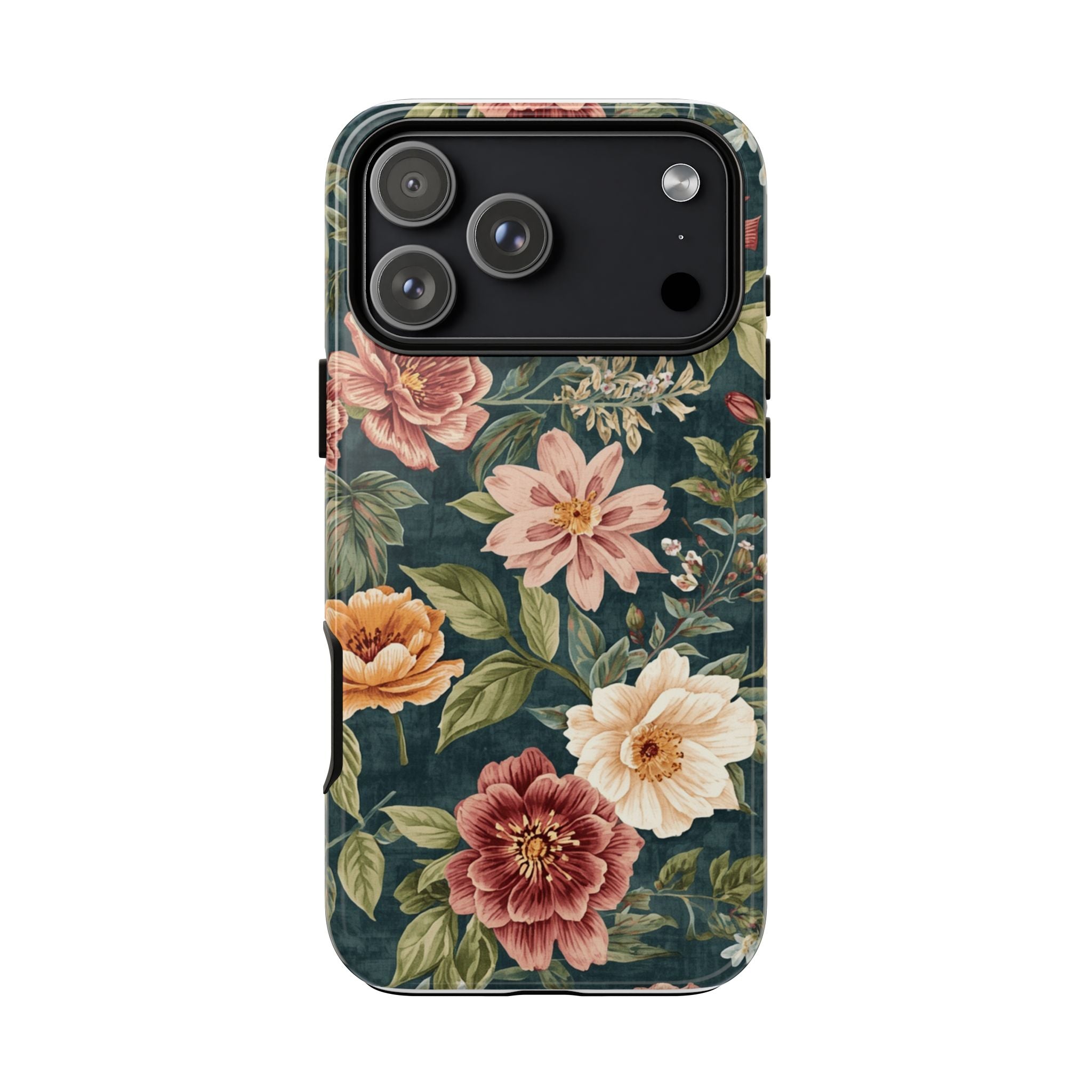 Floral Vintage Phone Case — Dark Green Rose Protective Case