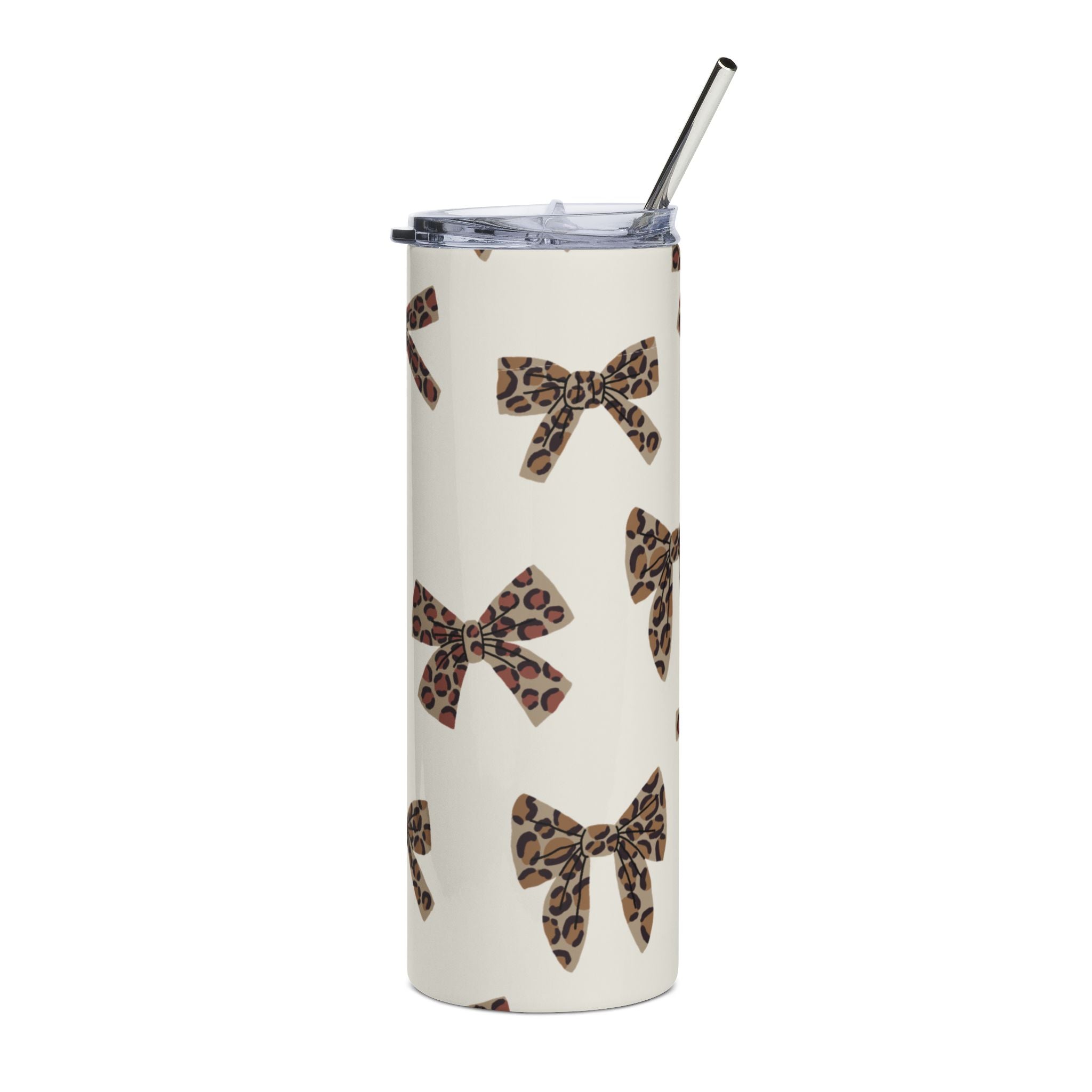 Leopard Bow 20oz Stainless Tumbler – Cute Animal Print Travel Cup