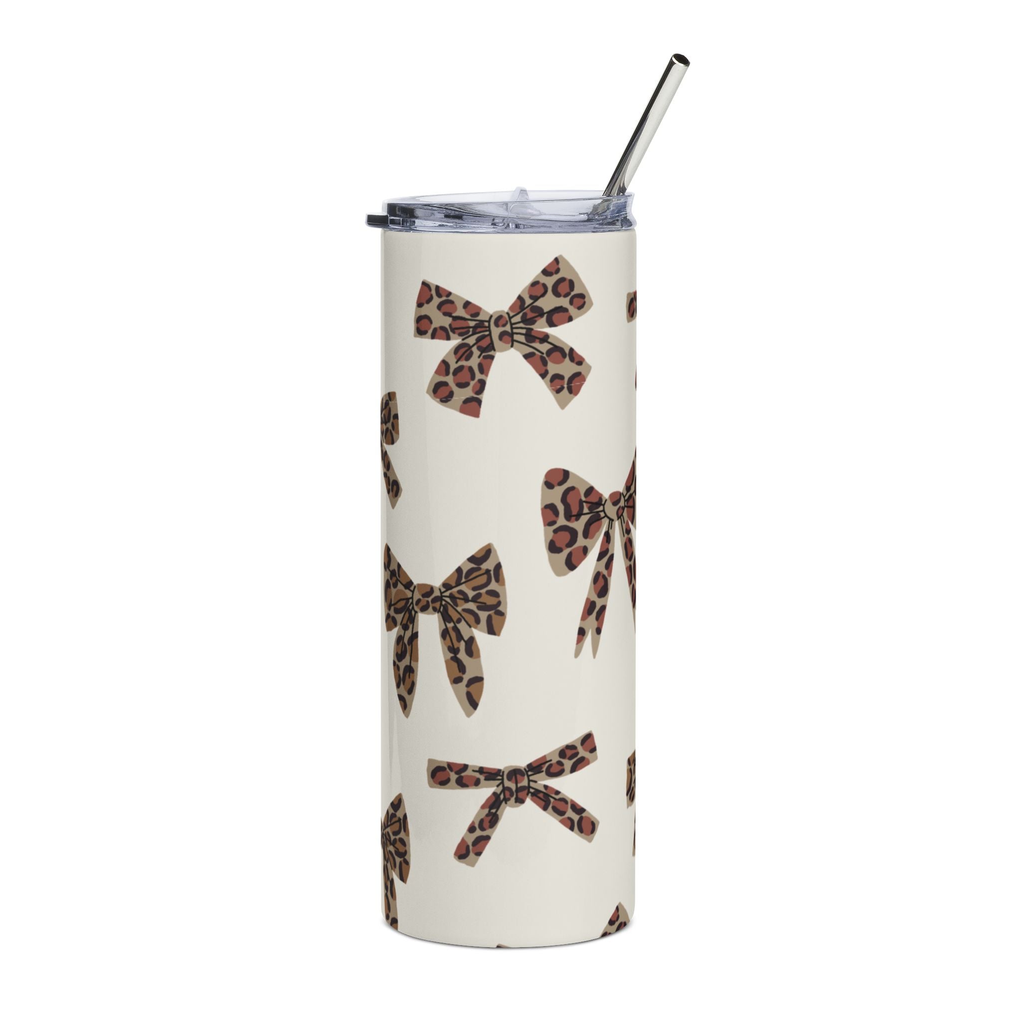 Leopard Bow 20oz Stainless Tumbler – Cute Animal Print Travel Cup