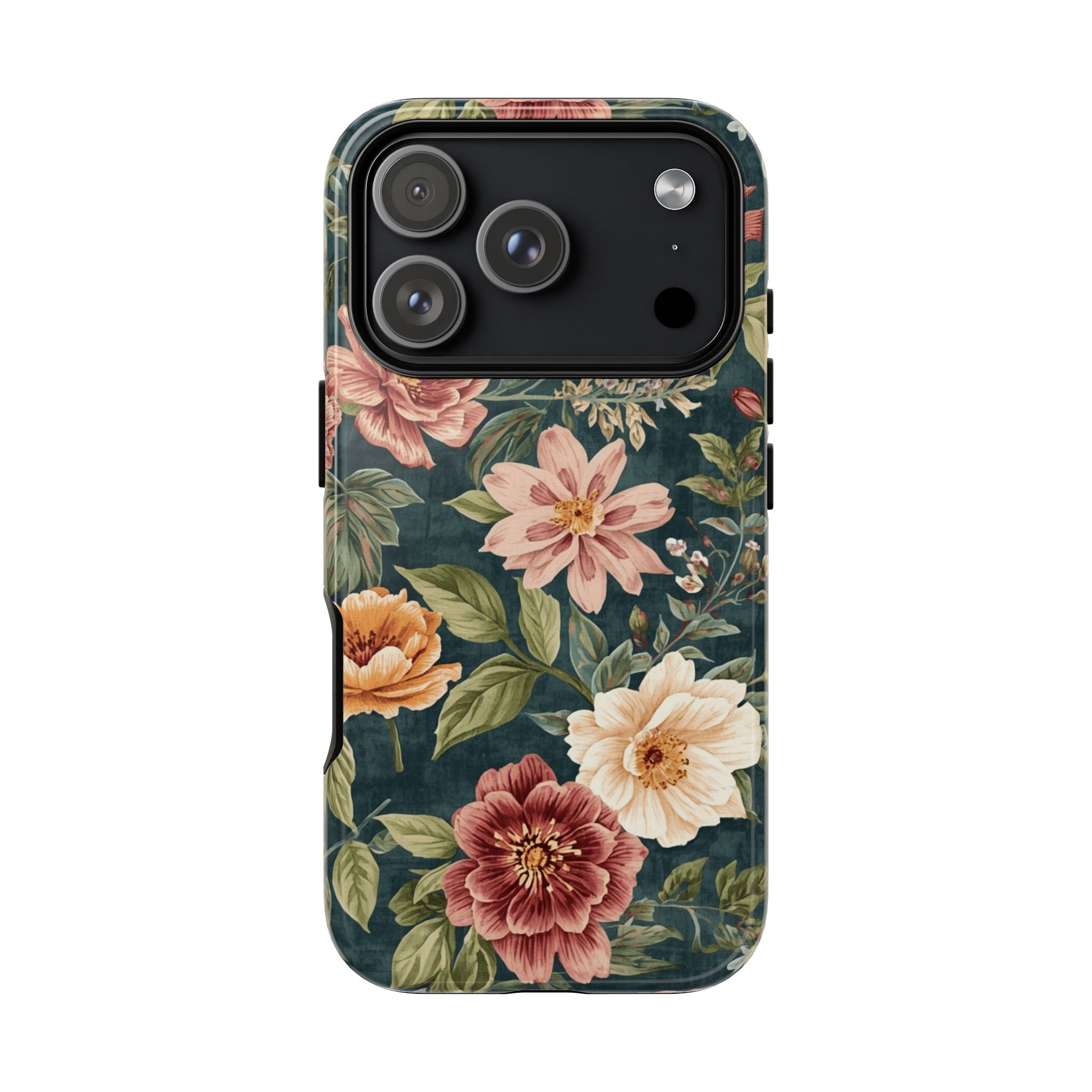 Floral Vintage Phone Case — Dark Green Rose Protective Case