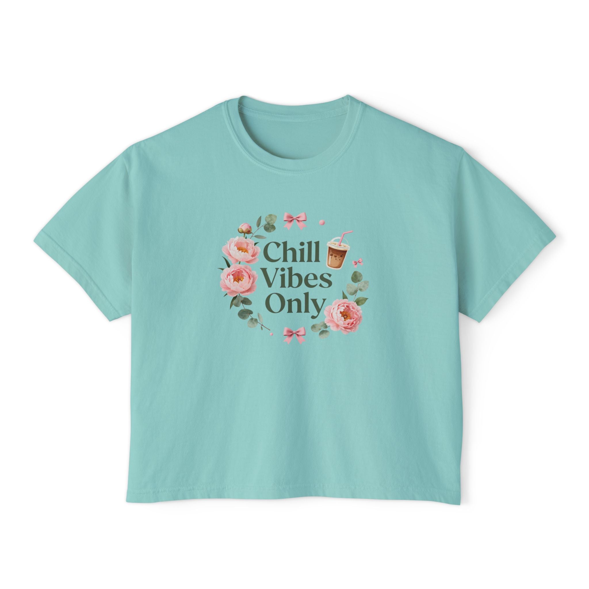 Chill Vibes Only Floral Boxy Tee — Women's Relaxed Crop T‑Shirt