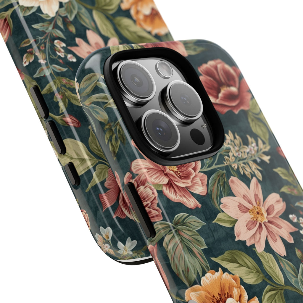 Floral Vintage Phone Case — Dark Green Rose Protective Case