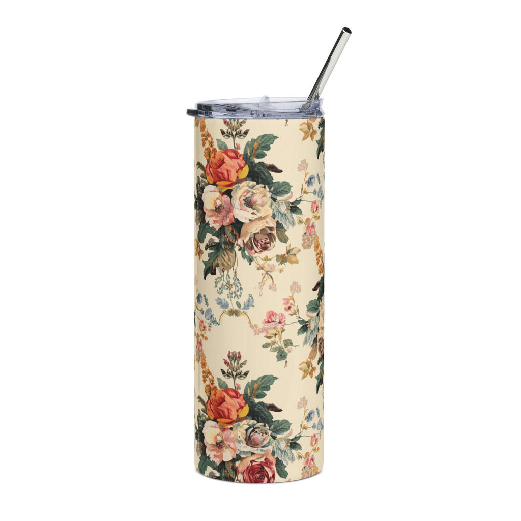 20oz Floral Vintage Stainless Steel Tumbler — Retro Rose Bouquet Travel Cup