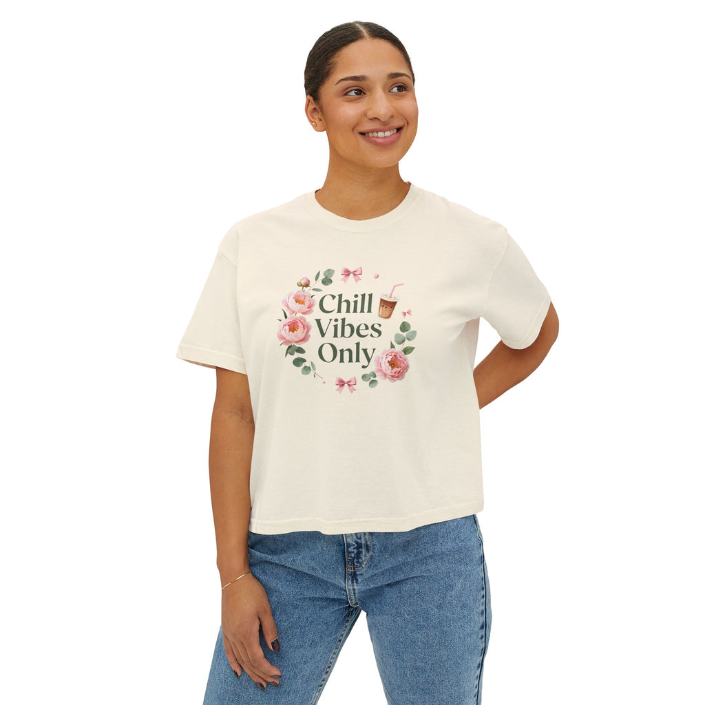 Chill Vibes Only Floral Boxy Tee — Women's Relaxed Crop T‑Shirt