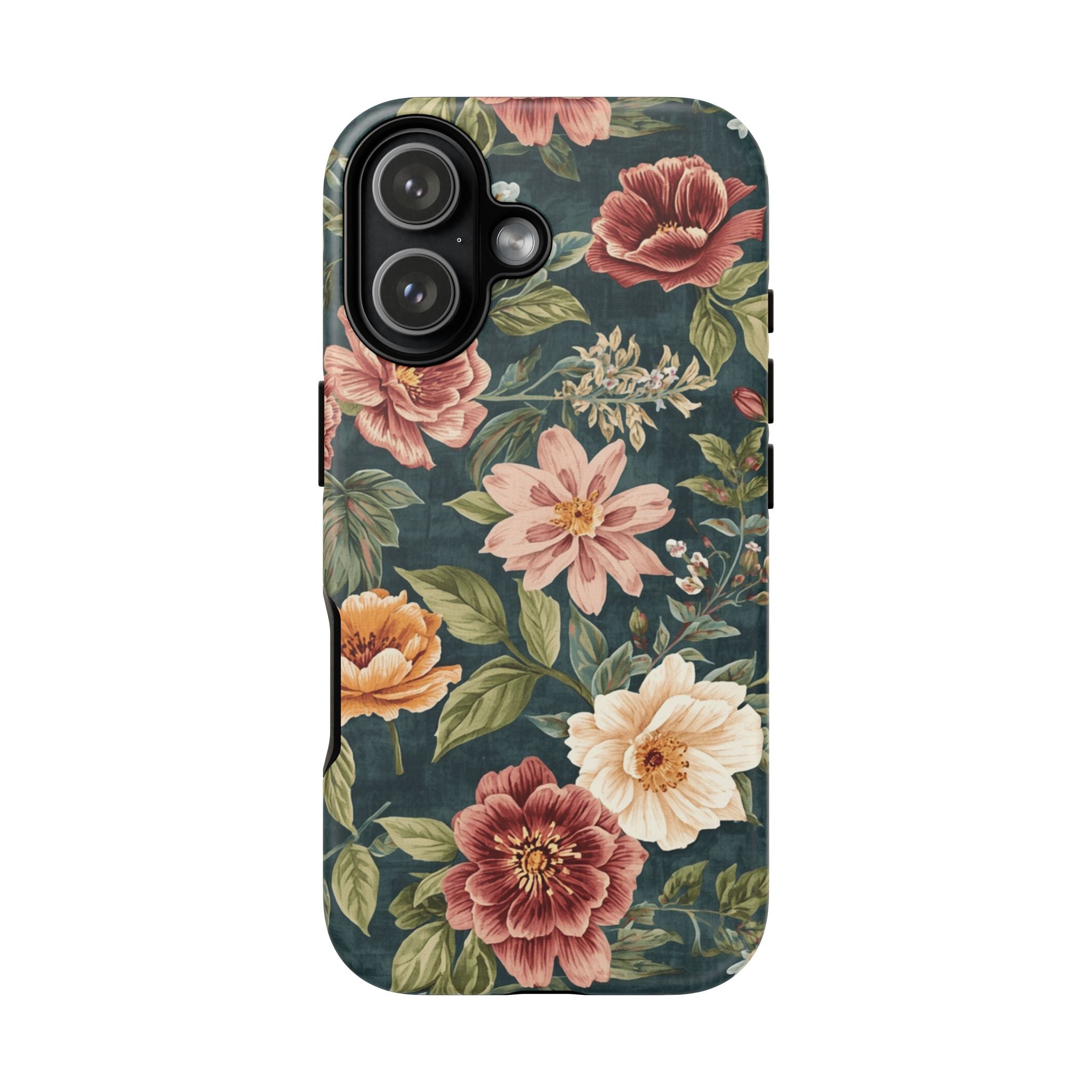Floral Vintage Phone Case — Dark Green Rose Protective Case