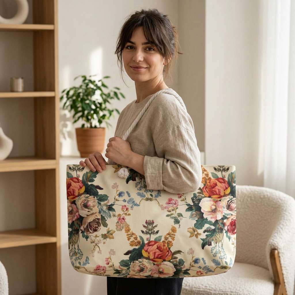 Vintage Floral Weekender Bag — Cream Rose Travel Tote