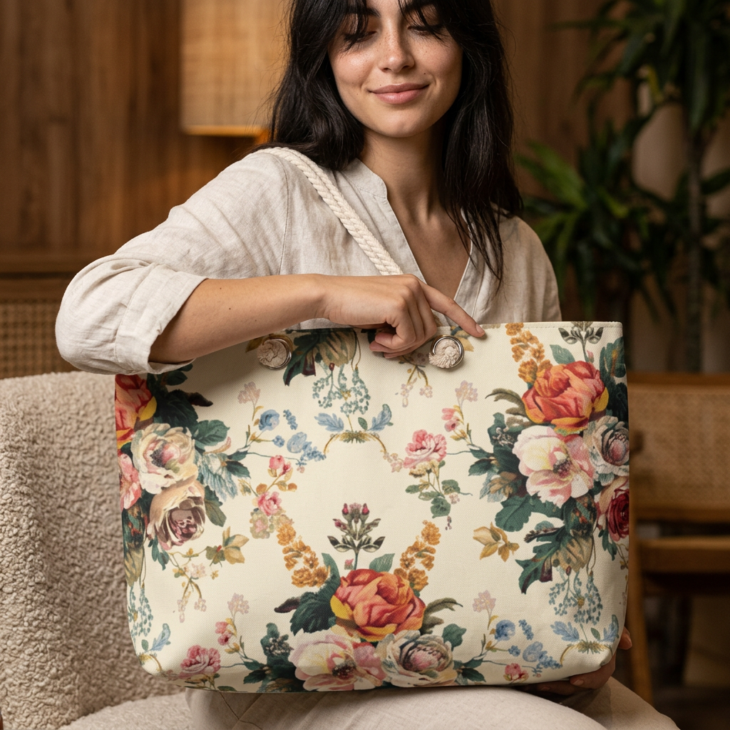 Vintage Floral Weekender Bag — Cream Rose Travel Tote