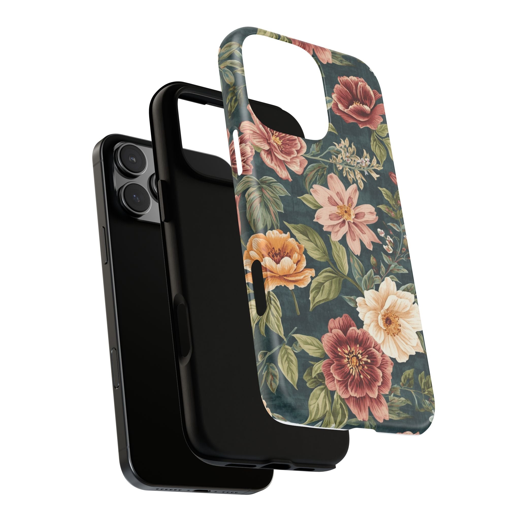 Floral Vintage Phone Case — Dark Green Rose Protective Case