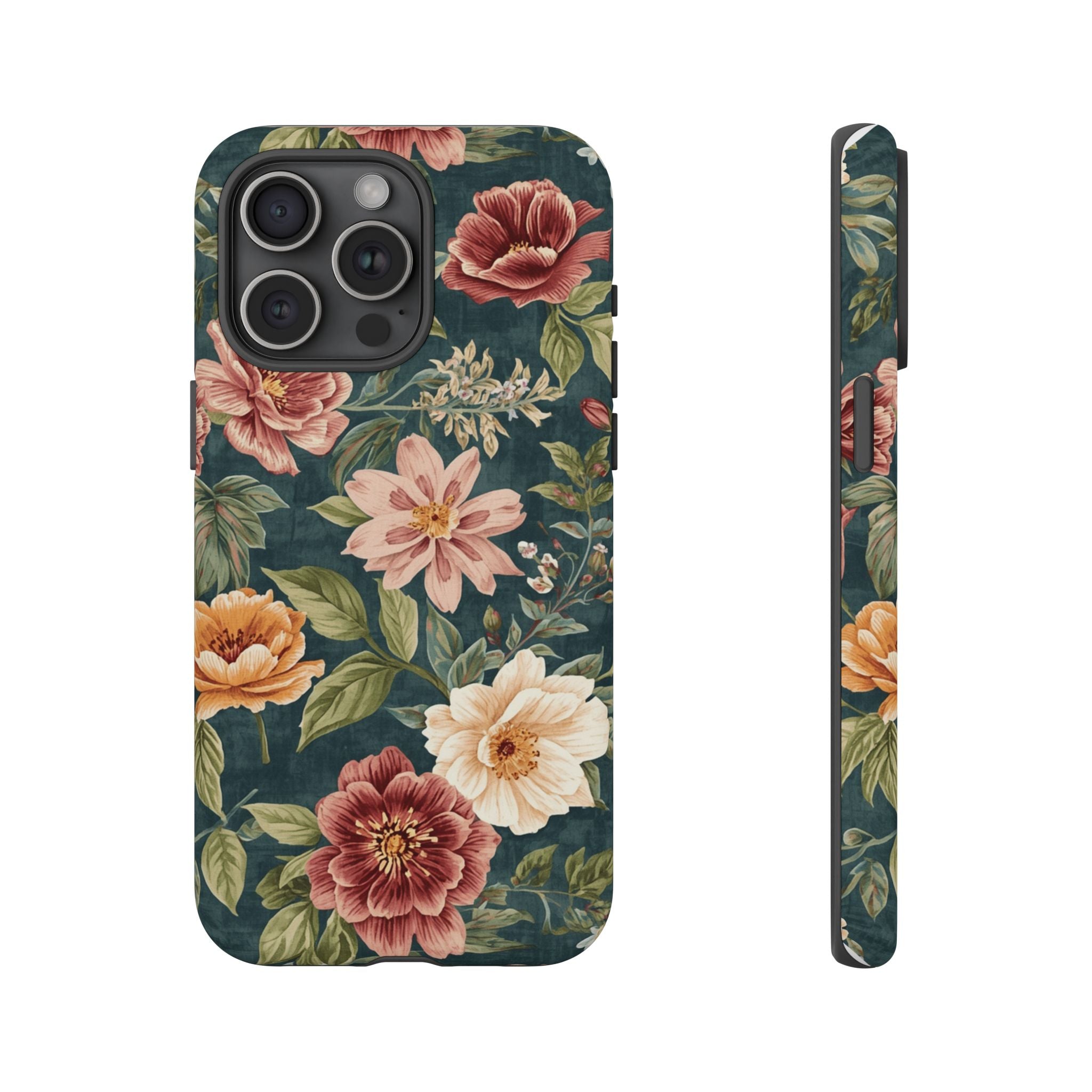 Floral Vintage Phone Case — Dark Green Rose Protective Case