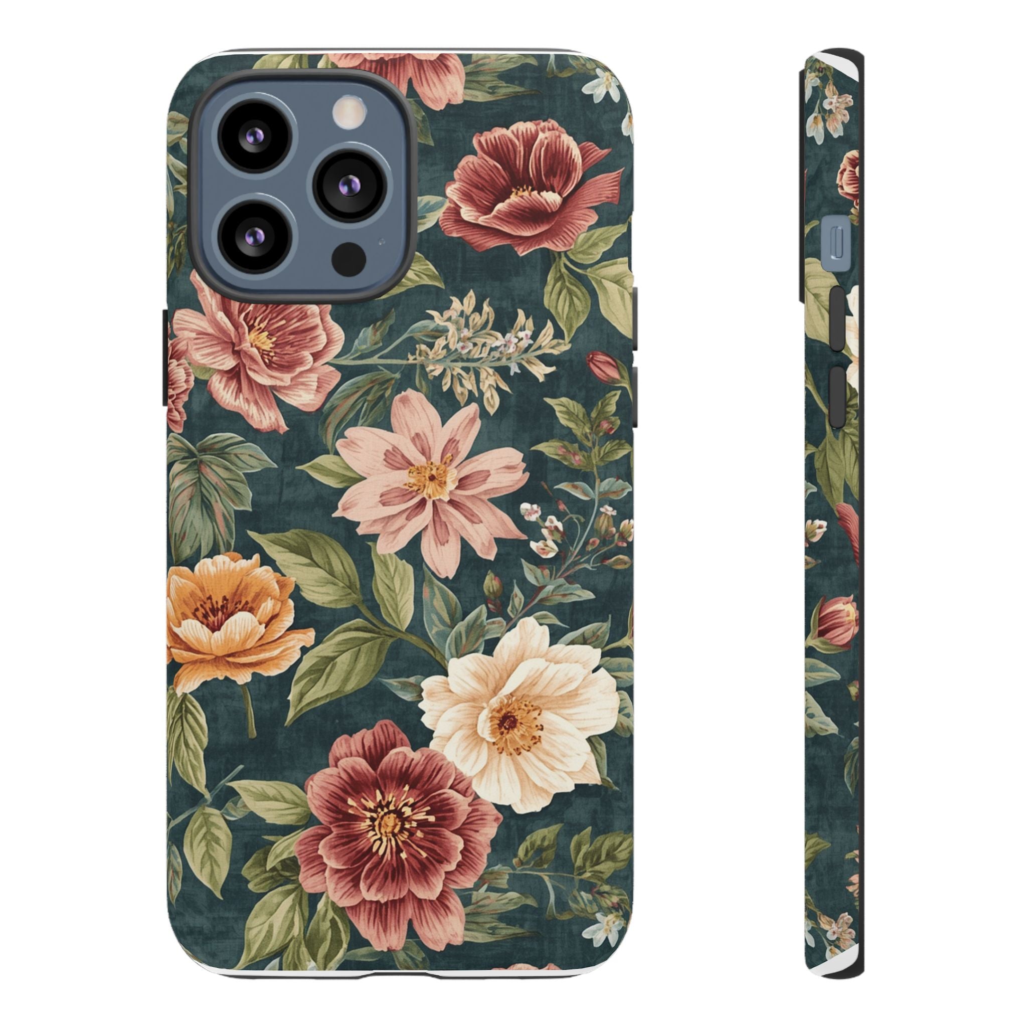 Floral Vintage Phone Case — Dark Green Rose Protective Case