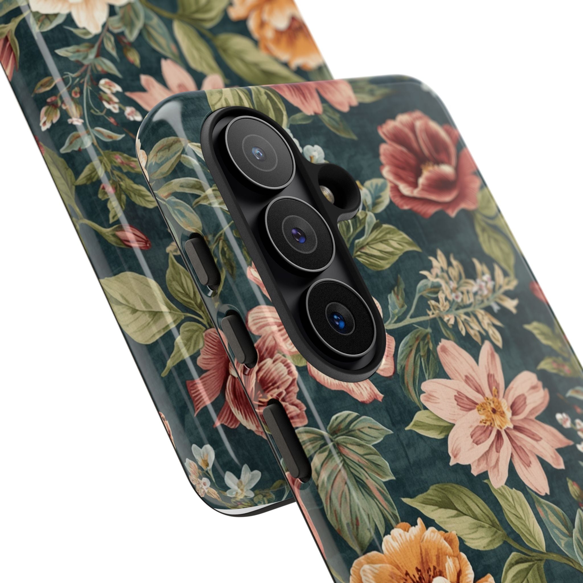 Floral Vintage Phone Case — Dark Green Rose Protective Case