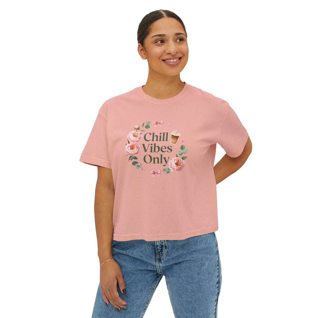 Chill Vibes Only Floral Boxy Tee — Women's Relaxed Crop T‑Shirt