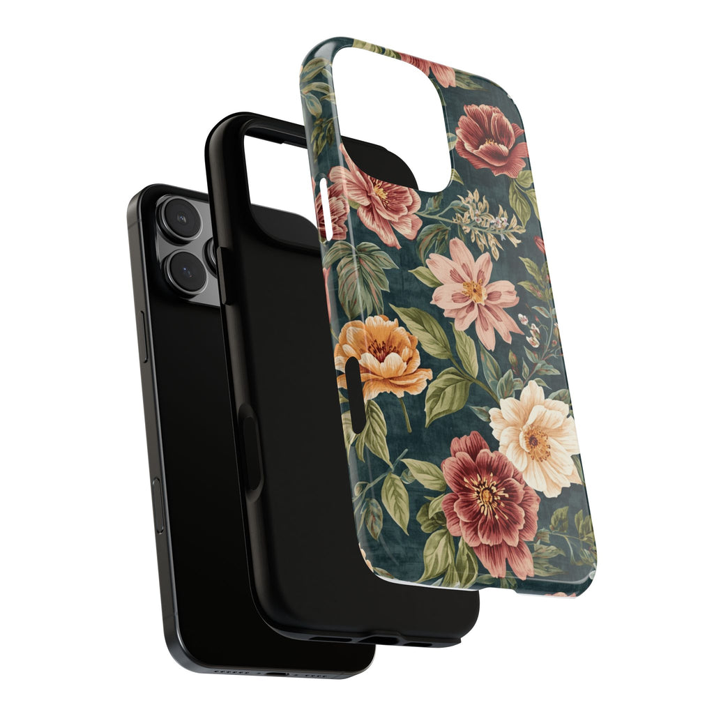 Floral Vintage Phone Case — Dark Green Rose Protective Case