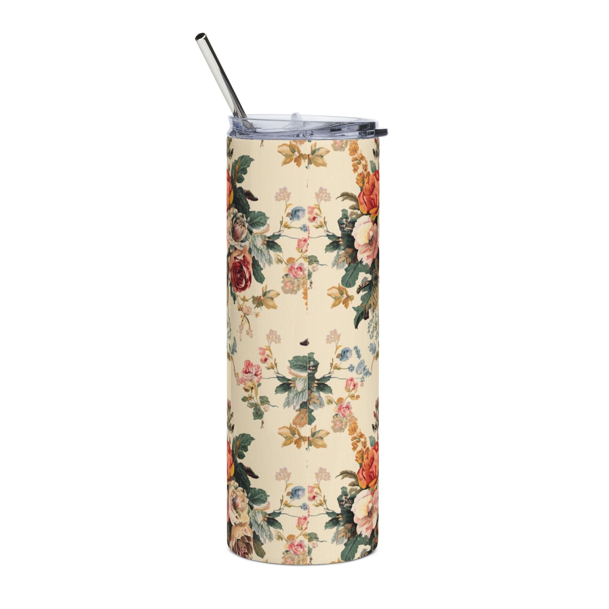 20oz Floral Vintage Stainless Steel Tumbler — Retro Rose Bouquet Travel Cup