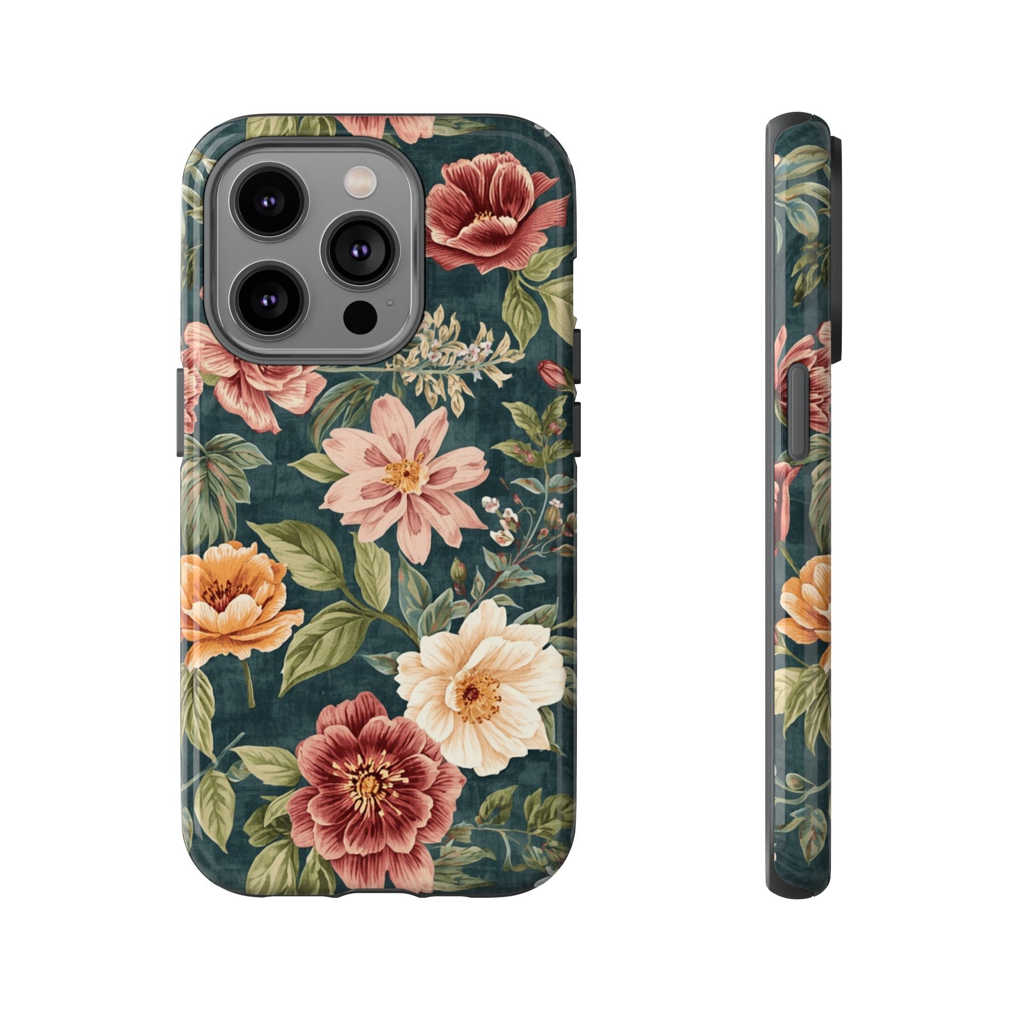 Floral Vintage Phone Case — Dark Green Rose Protective Case