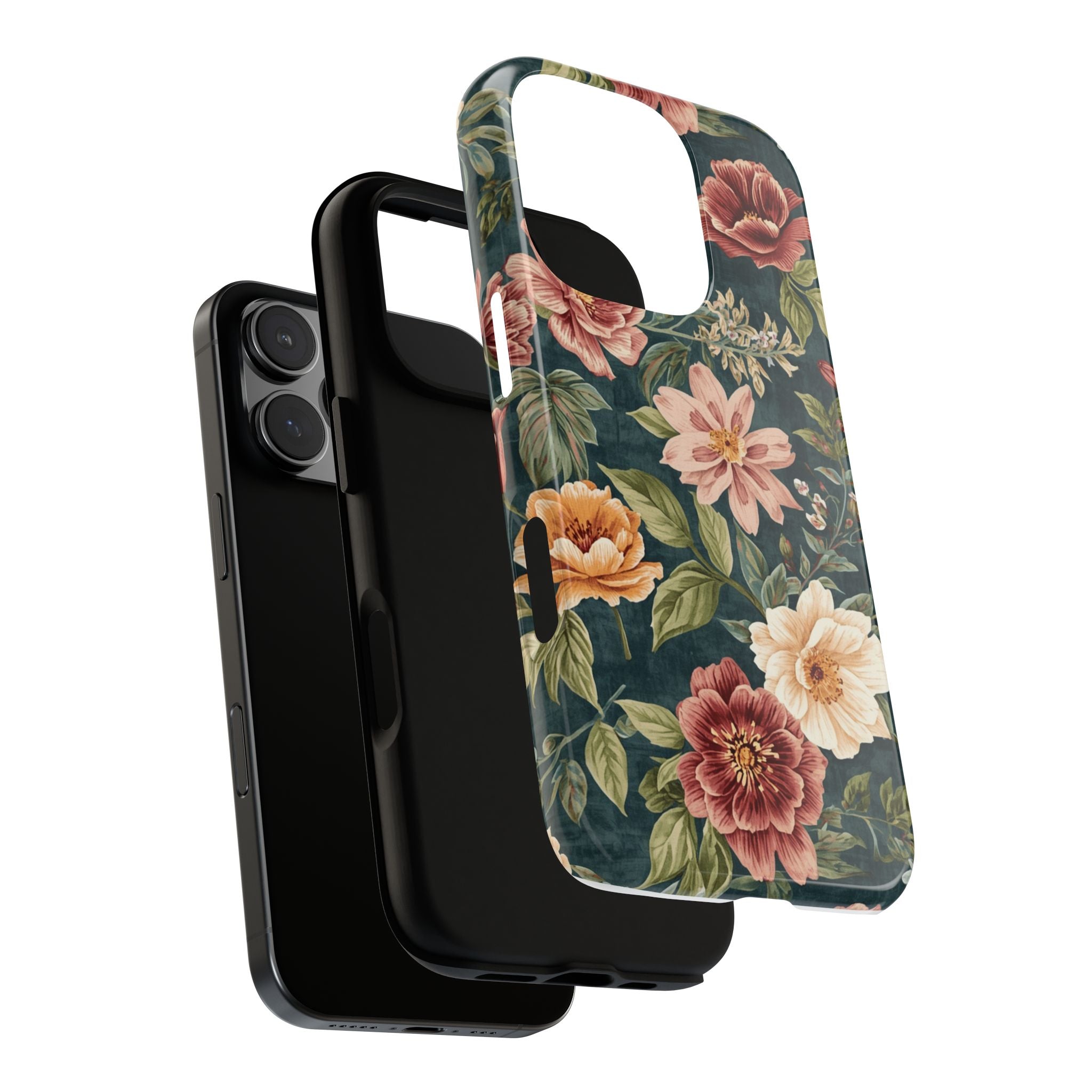 Floral Vintage Phone Case — Dark Green Rose Protective Case