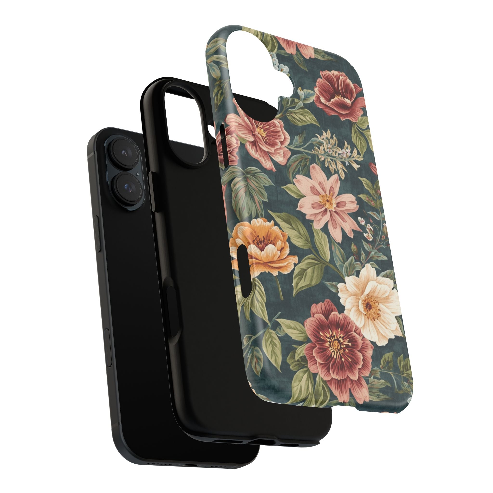 Floral Vintage Phone Case — Dark Green Rose Protective Case