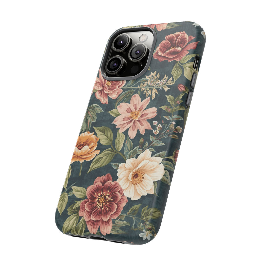 Floral Vintage Phone Case — Dark Green Rose Protective Case